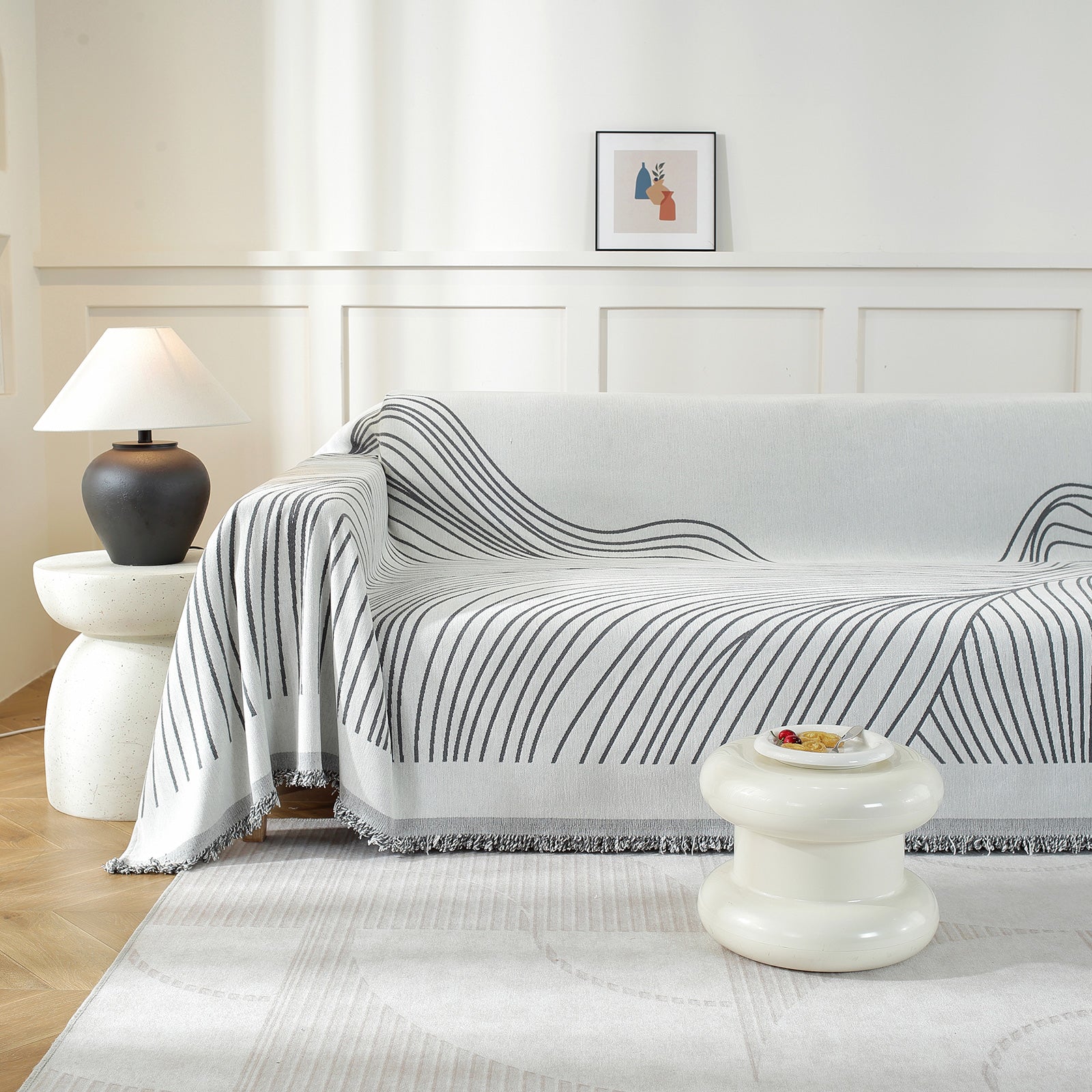 Manta de Sofá de 3 Asientos YSTYLE, Poliéster Suave, Lavable, Uso Multiusos - Línea Ondulada 