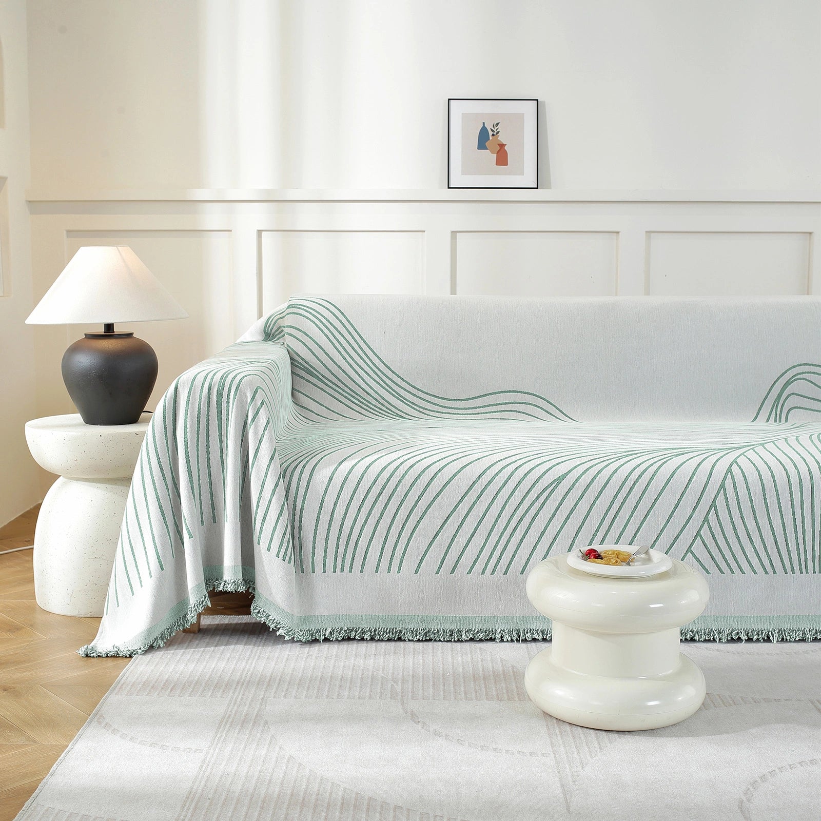 Manta de Sofá de 3 Asientos YSTYLE, Poliéster Suave, Lavable, Uso Multiusos - Línea Ondulada 