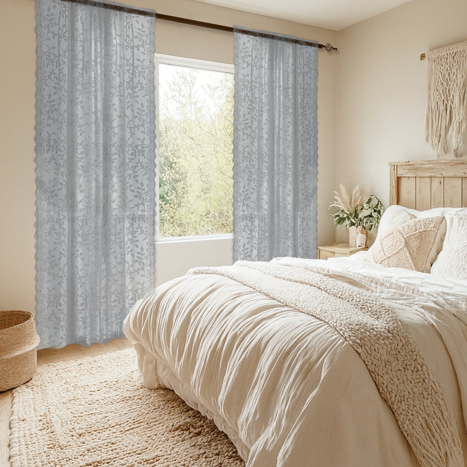 Ystyle 2 Panels Set Semi-Sheer Indoor Curtains, 70x120cm, Classic Lace Voile Curtains with Rod Pocket