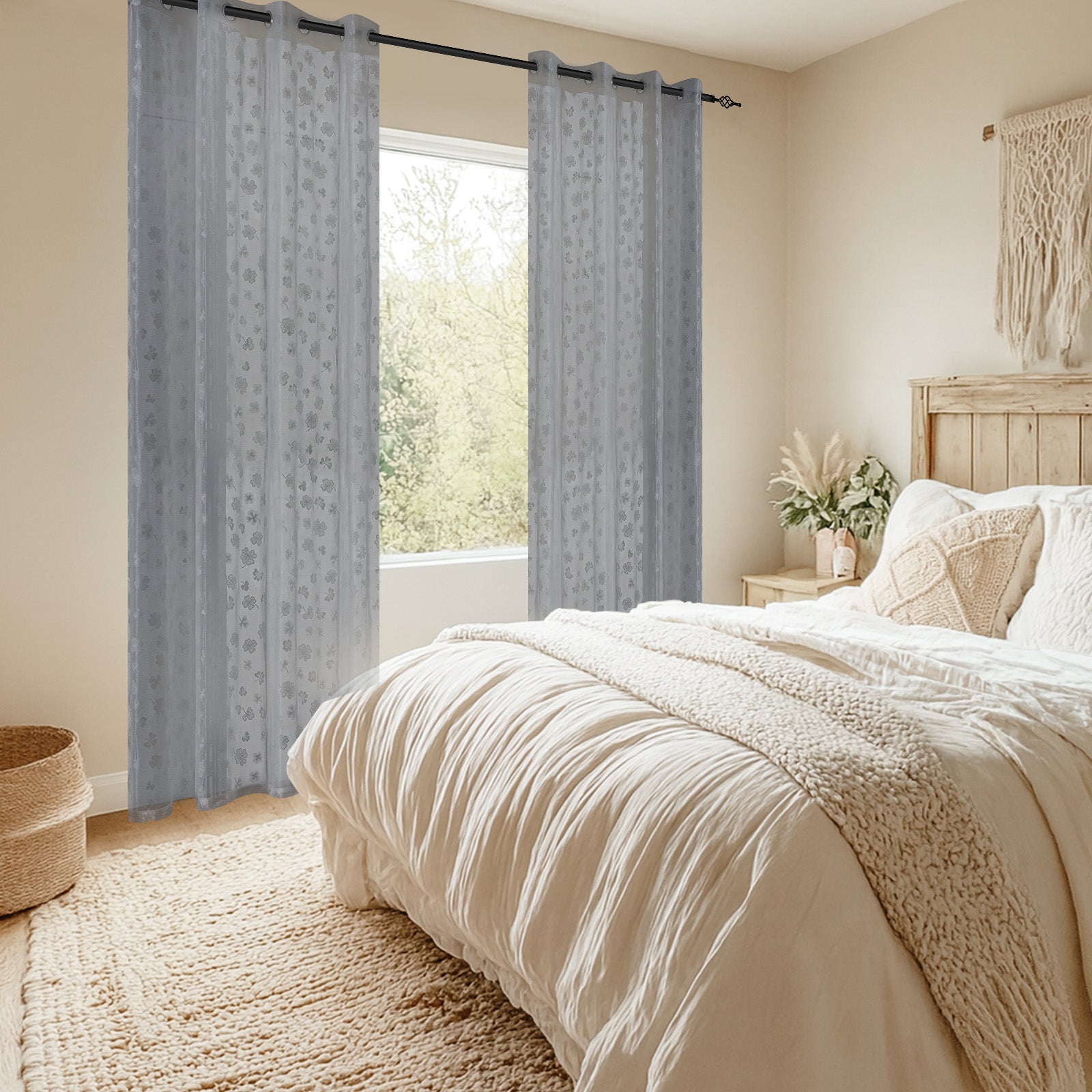YSTYLE 2 Pieces Lace Voile Curtains with Eyelets-YSTYLE