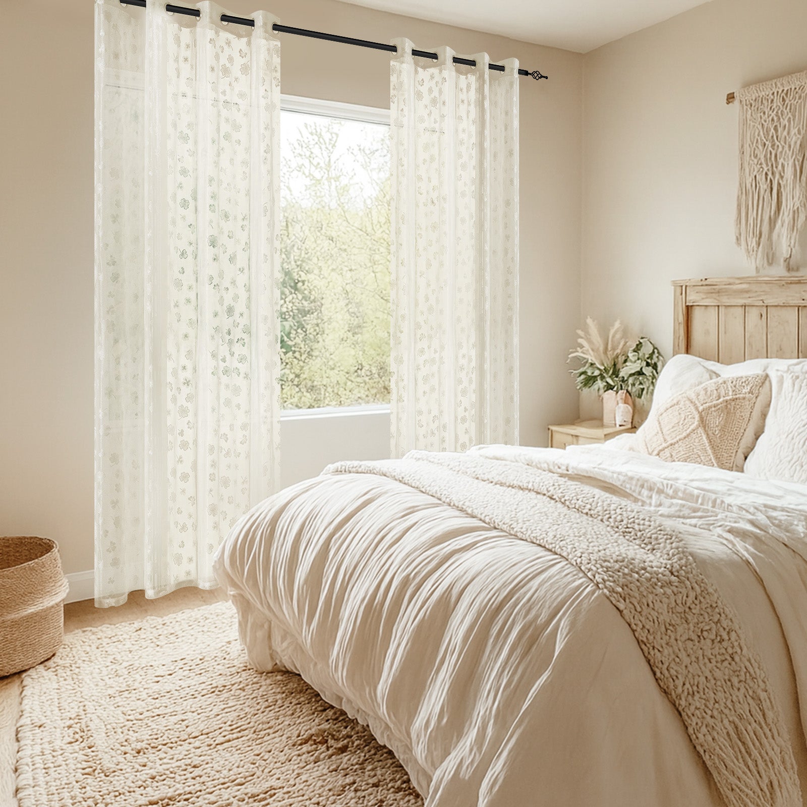 YSTYLE 2 Pieces Lace Voile Curtains with Eyelets-YSTYLE