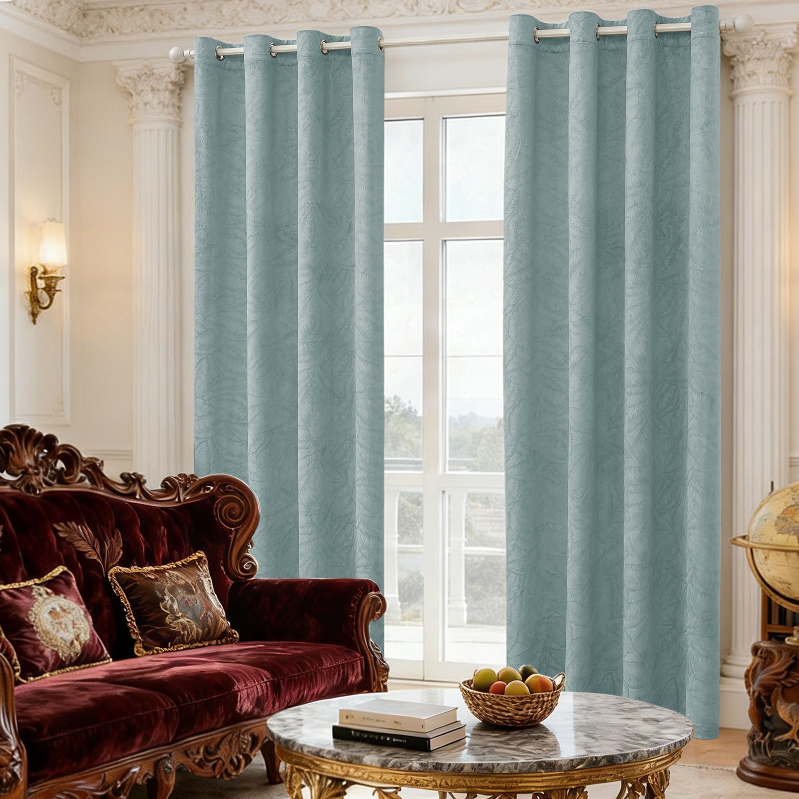 2 Pieces rideaux opacifiants with Stainless Steel Eyelets thermique Polyester Panels