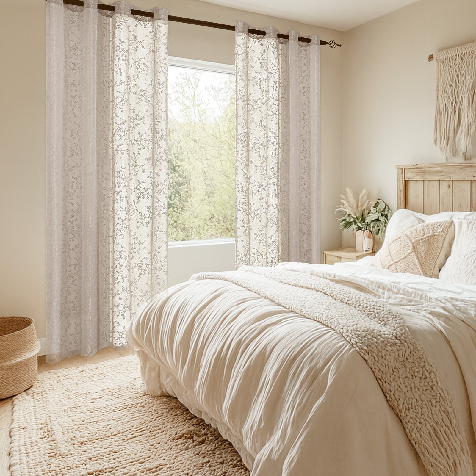 YSTYLE 2 Pieces Semi Sheer Lace Curtains Eyelets-YSTYLE