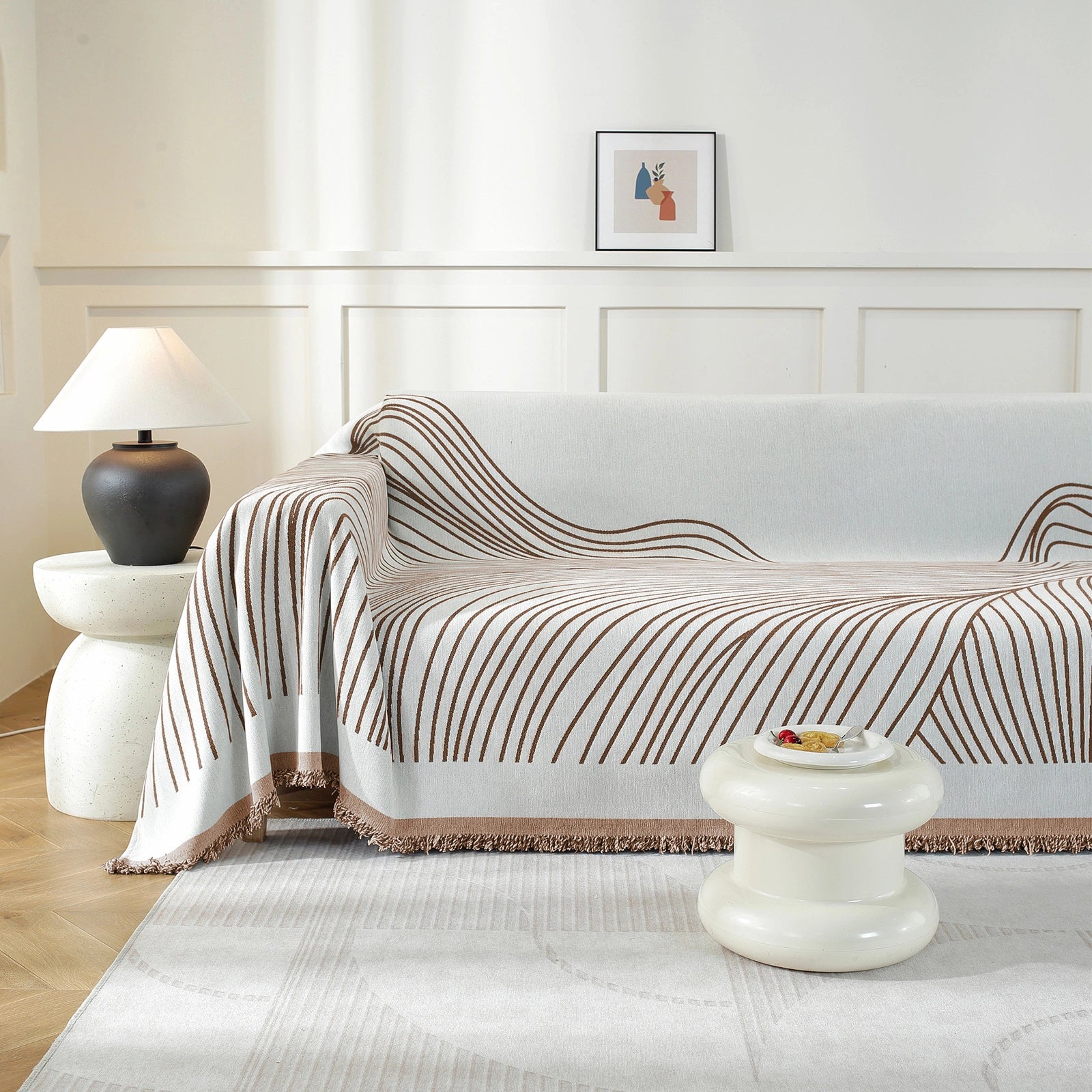 Manta de Sofá de 3 Asientos YSTYLE, Poliéster Suave, Lavable, Uso Multiusos - Línea Ondulada 