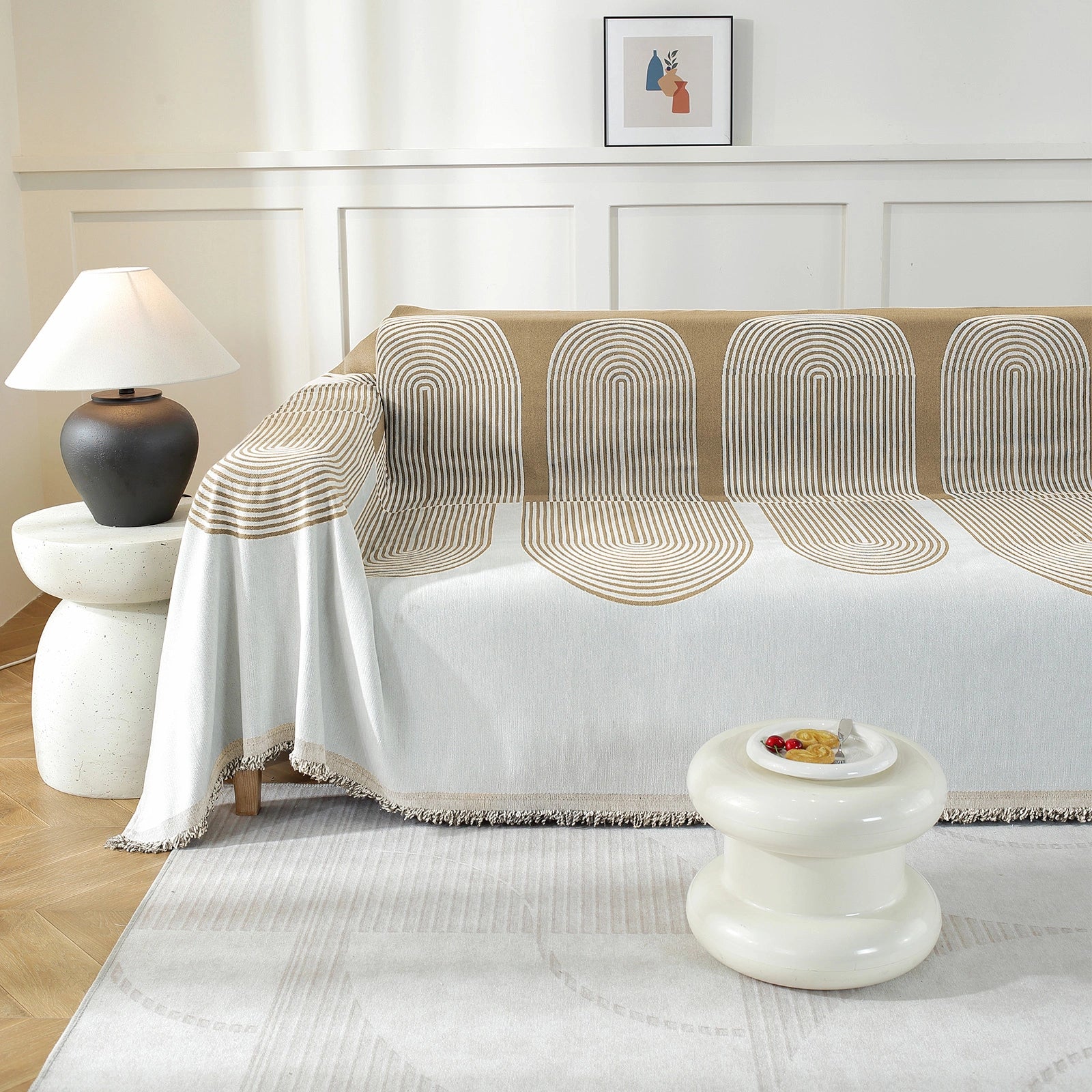 Manta de sofá de 3 asientos YSTYLE, anti-polvo, fácil de cuidar, lanzamiento decorativo, semicircular. 