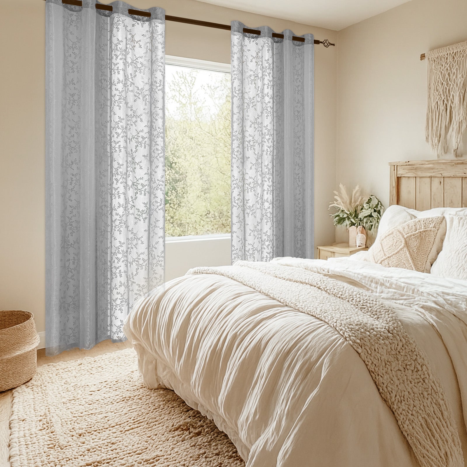YSTYLE 2 Pieces Semi Sheer Lace Curtains Eyelets-YSTYLE