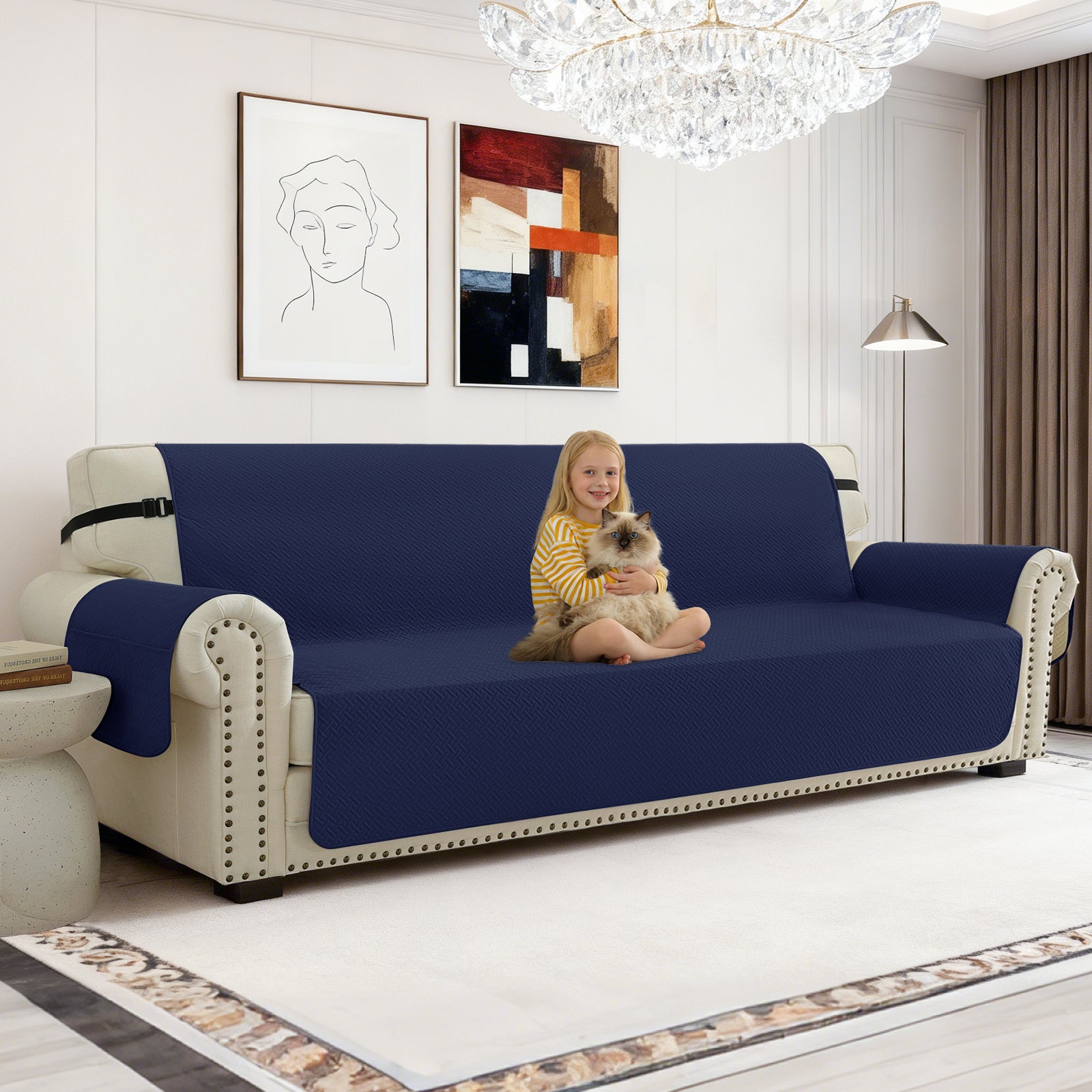 imperméable canapé couverture with Side Pockets and Non-Slip Backing