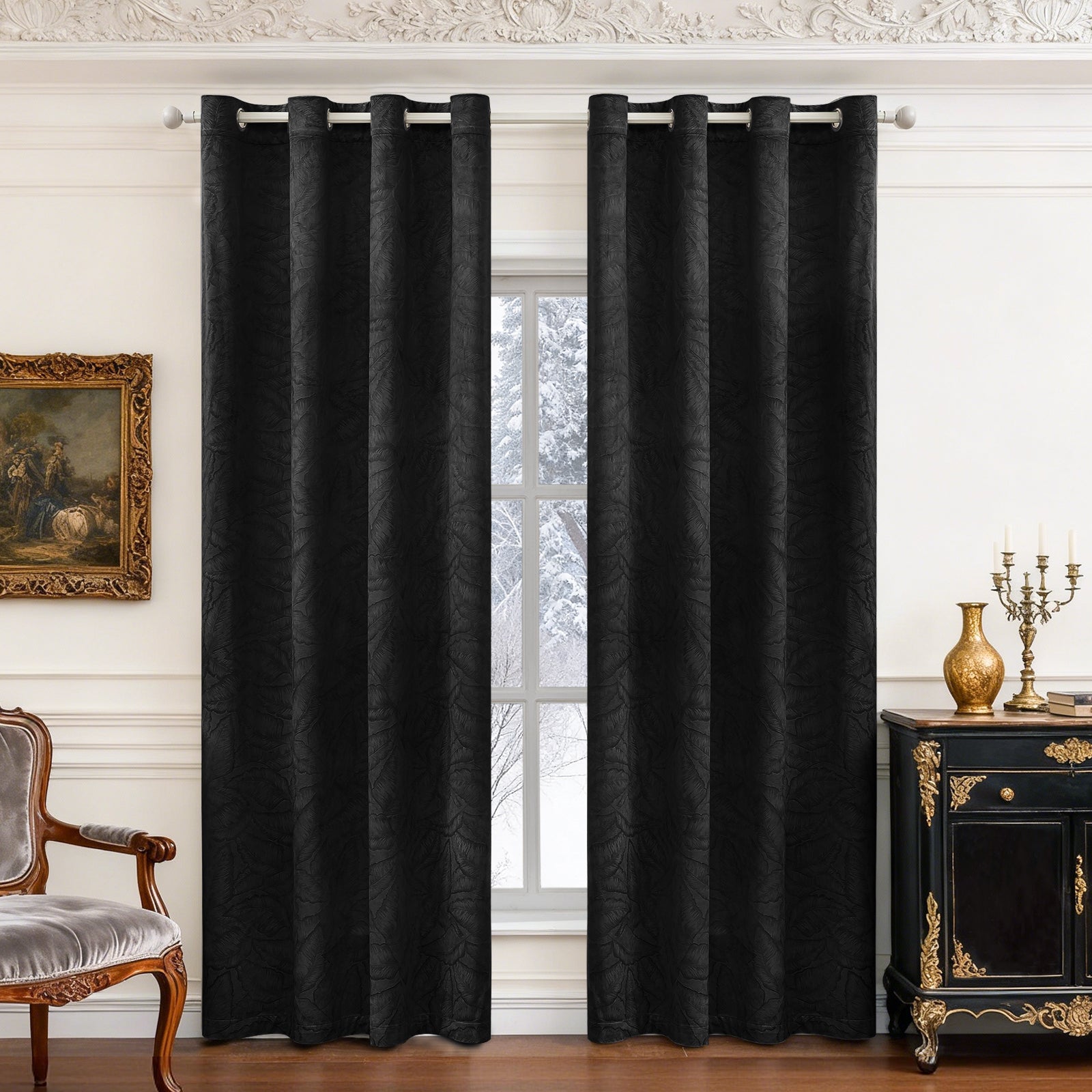 2 Pieces rideaux opacifiants with Stainless Steel Eyelets thermique Polyester Panels