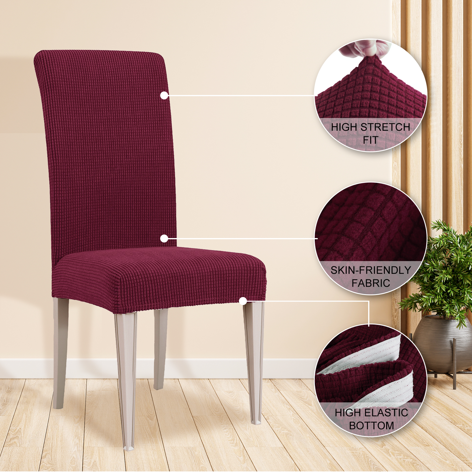 YSTYLE 6 Pieces Stretch Dining Chair Covers Jacquard Pattern