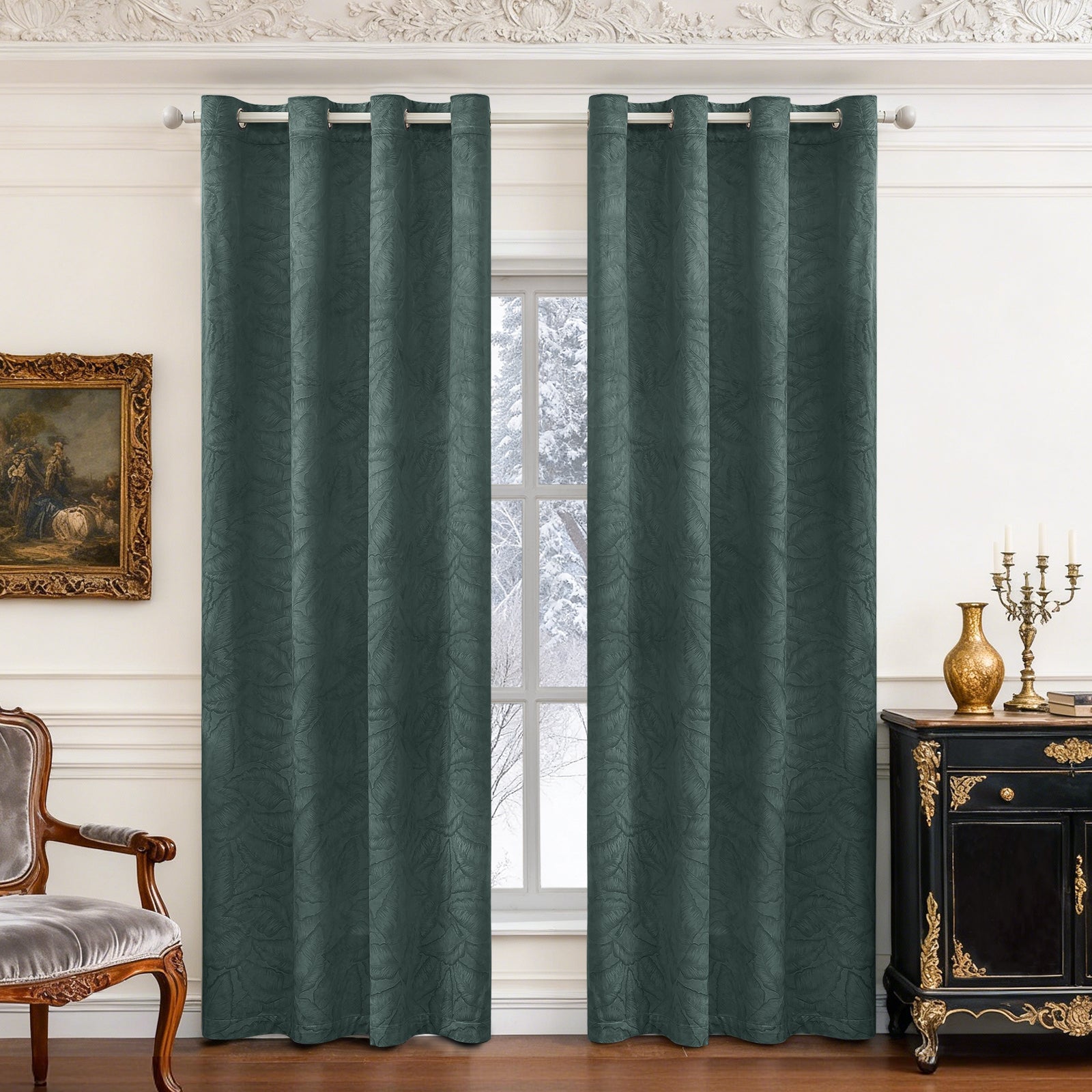 2 Pieces rideaux opacifiants with Stainless Steel Eyelets thermique Polyester Panels