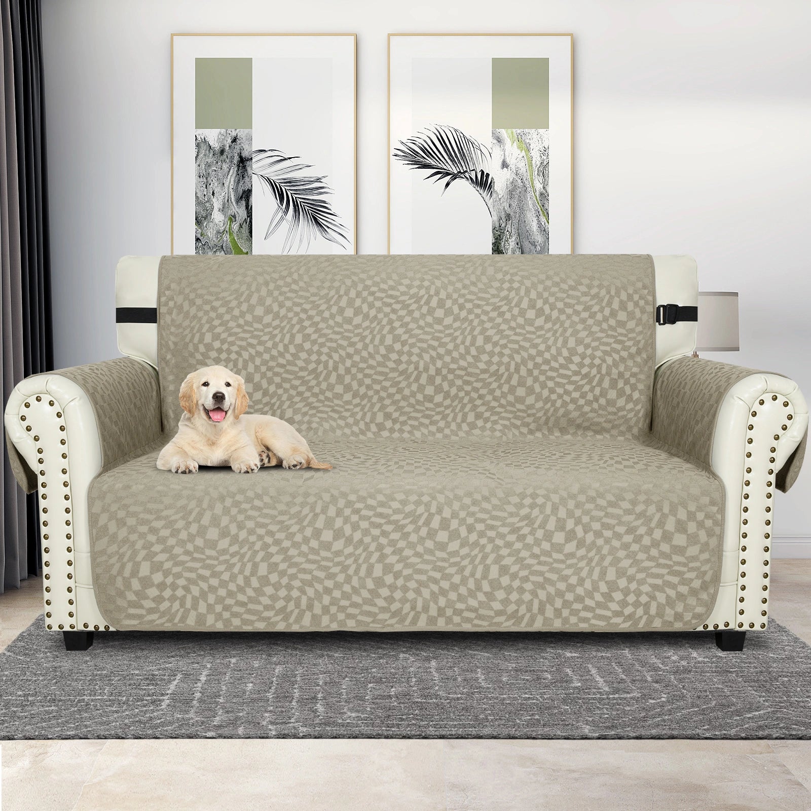 YSTYLE 2 Lugares Cubierta para Sofá Impermeable - Resistente a los Arañazos de Gatos, Antideslizante con brazos, Protector de Muebles Modernos - Paño de Jacquard a Cuadros