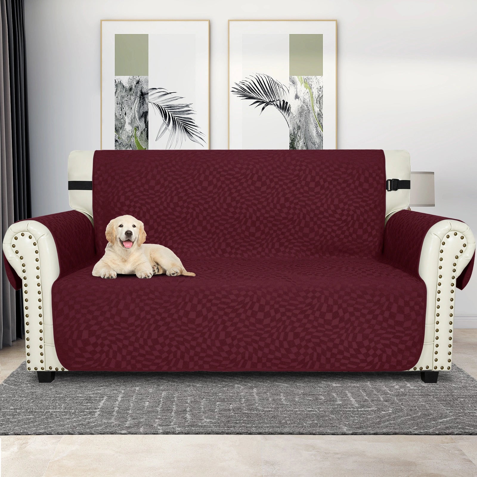 YSTYLE 2 Lugares Cubierta para Sofá Impermeable - Resistente a los Arañazos de Gatos, Antideslizante con brazos, Protector de Muebles Modernos - Paño de Jacquard a Cuadros