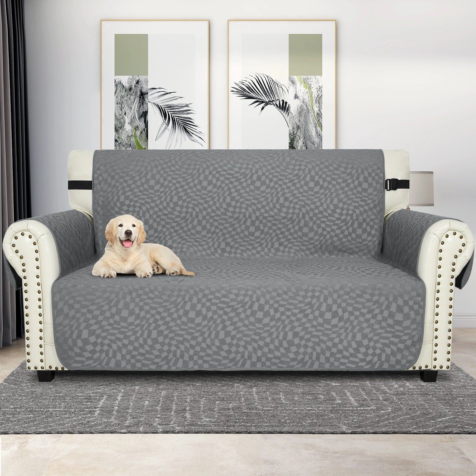 YSTYLE 2 Lugares Cubierta para Sofá Impermeable - Resistente a los Arañazos de Gatos, Antideslizante con brazos, Protector de Muebles Modernos - Paño de Jacquard a Cuadros