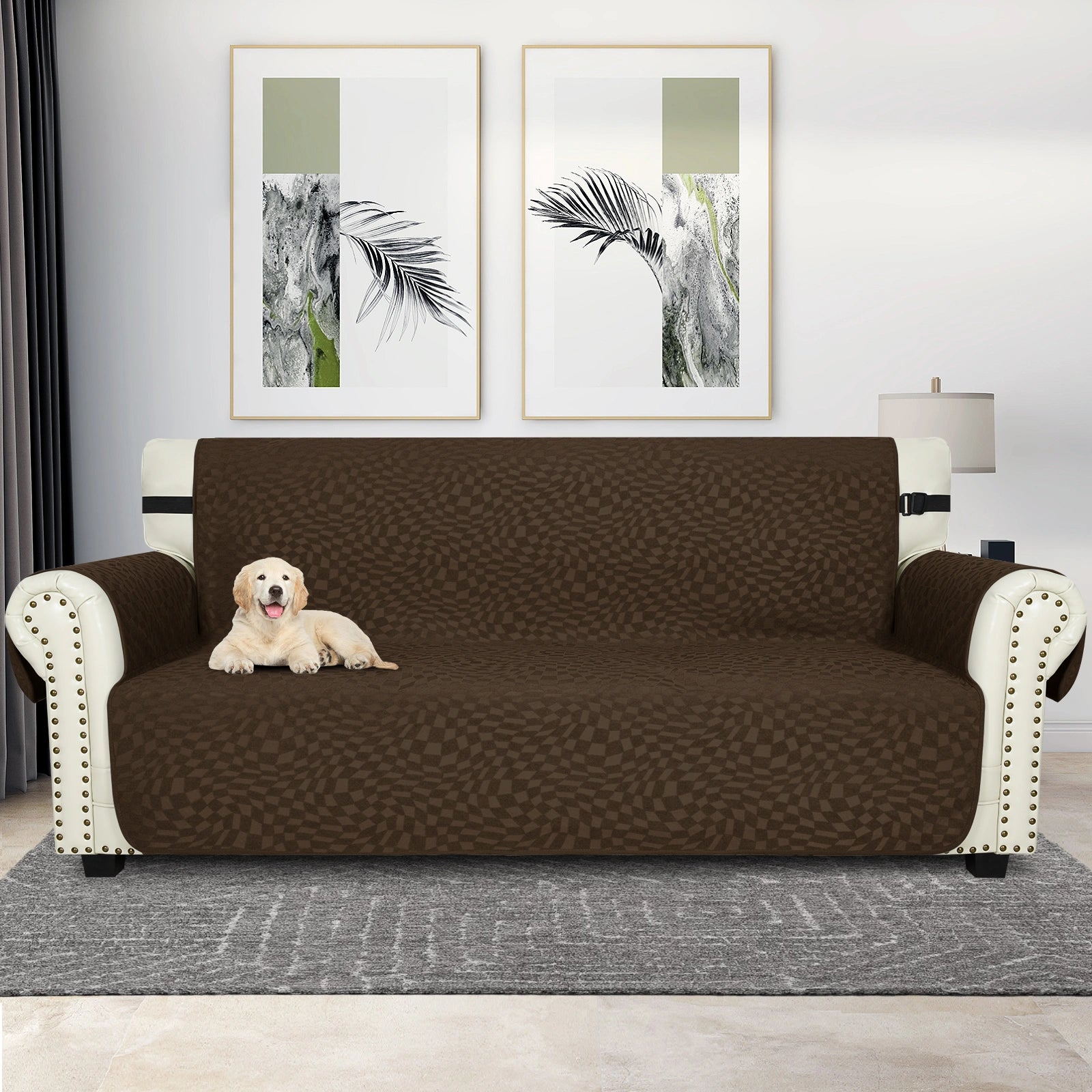 YSTYLE 3 Asientos Sofá Tapete Impermeable – Resistente a los Arañazos de Gatos, Antideslizante con brazos, Protector de Muebles Modernos - Paño de Jacquard a Cuadros