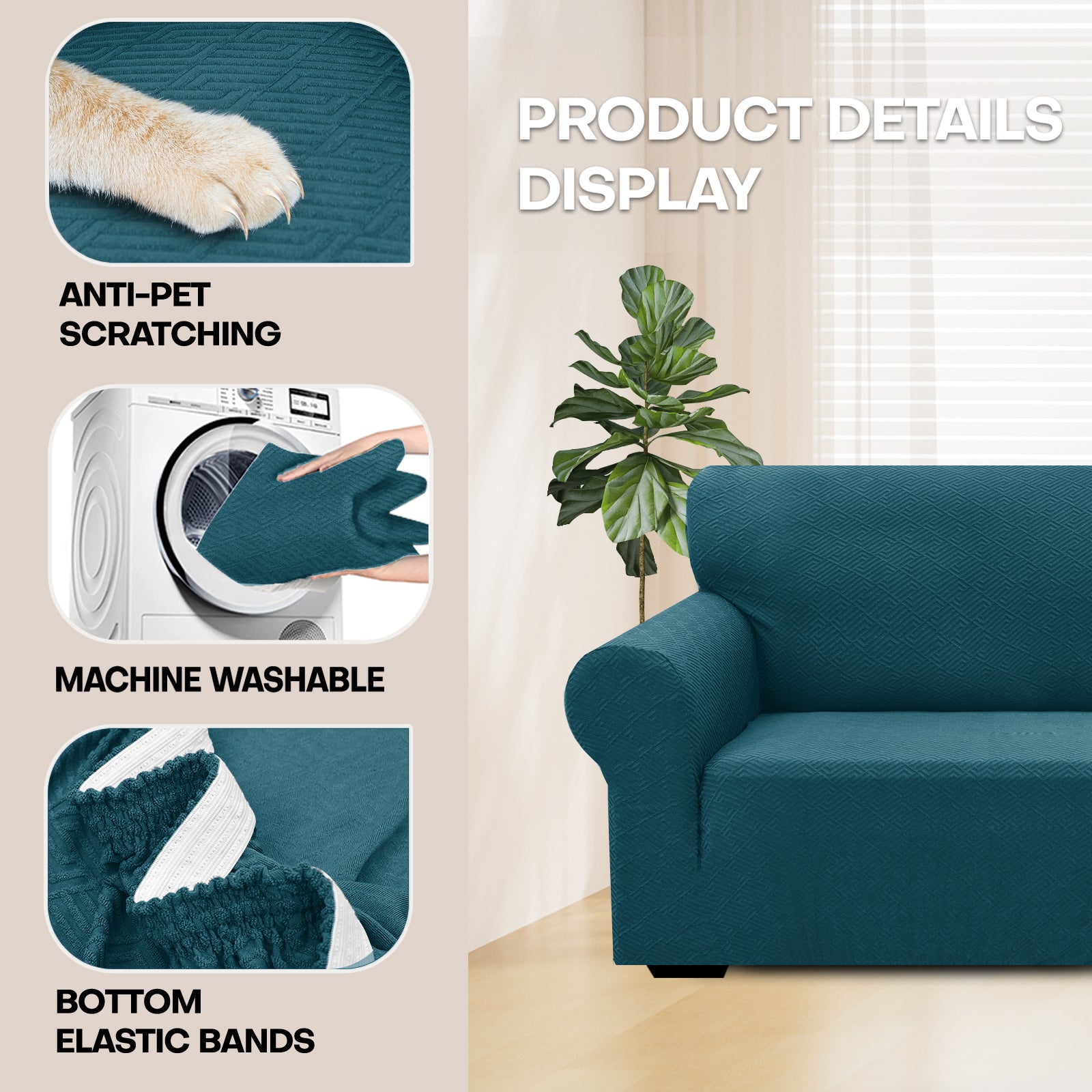 Manta para sofá de 3 asientos YSTYLE - Ajuste elástico, resistente a arañazos de mascotas, geométrico jacquard, antideslizante, lavable - Forma de espalda