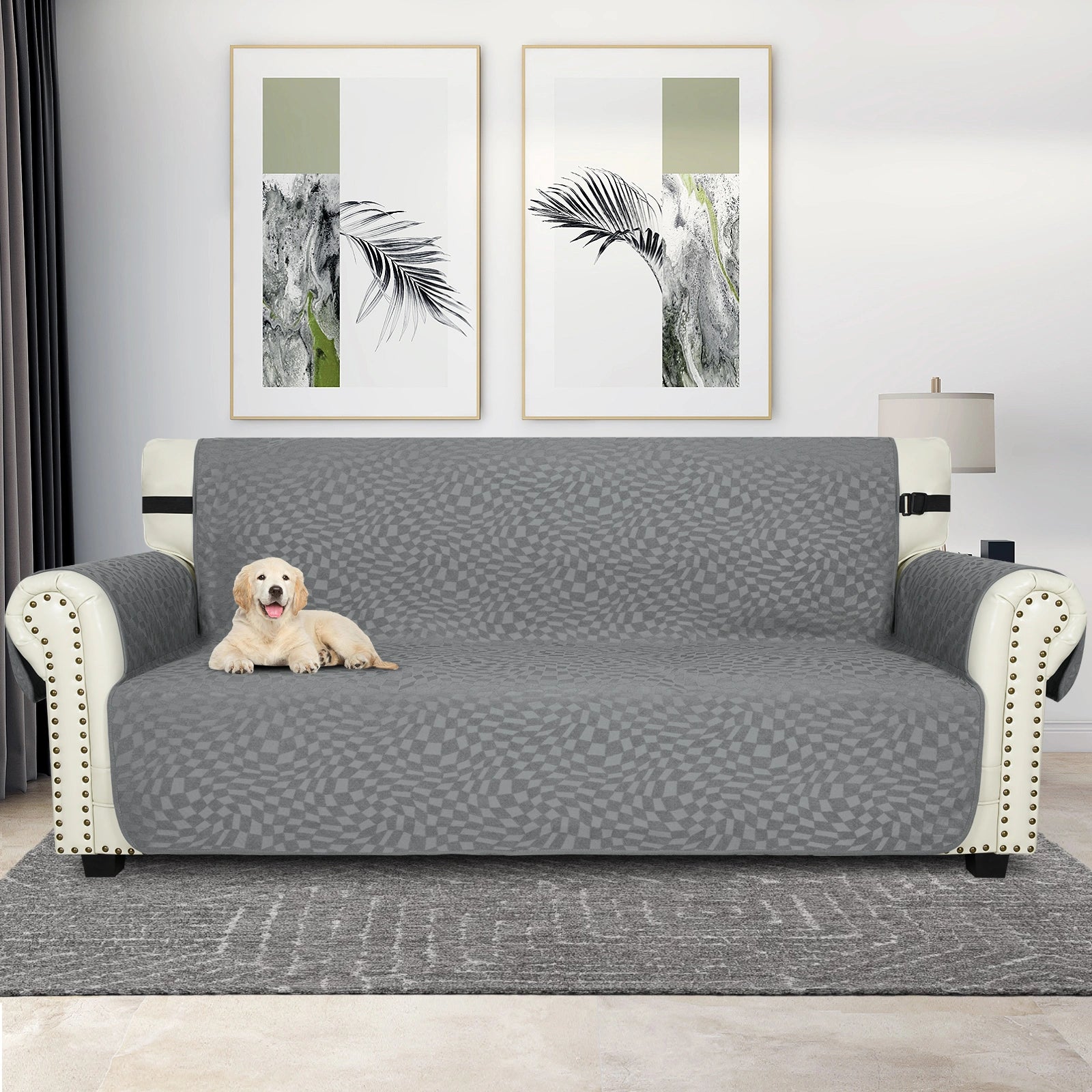 YSTYLE 3 Asientos Sofá Tapete Impermeable – Resistente a los Arañazos de Gatos, Antideslizante con brazos, Protector de Muebles Modernos - Paño de Jacquard a Cuadros