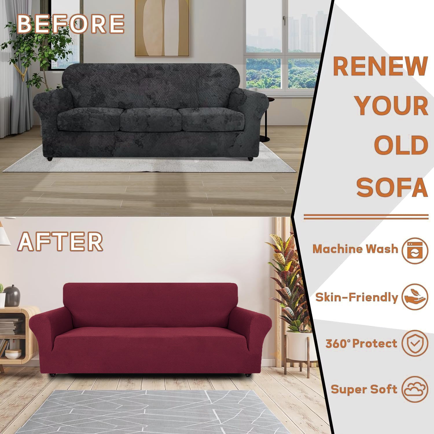 Housse de canapé 1 place extensible YSTYLE jacquard anti-dérapant