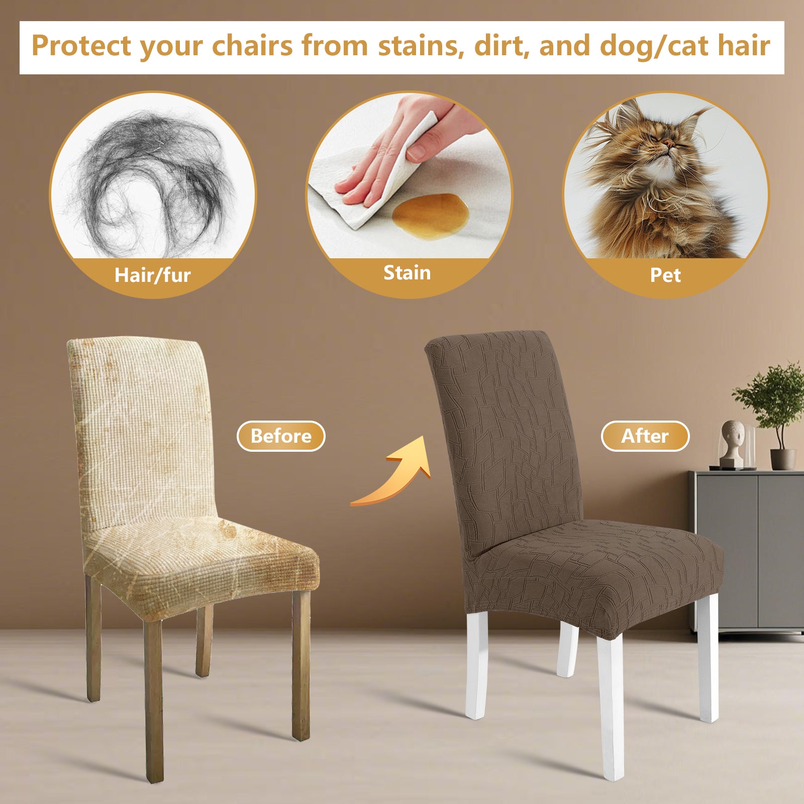 Ystyle 6-Piece Chair Covers with Backrest, Elastic Living Room Kitchen Chair Slipcovers, Soft Comfortable Anti-Scratch Chair Covers, Easy to Clean and Durable, Washable Removable