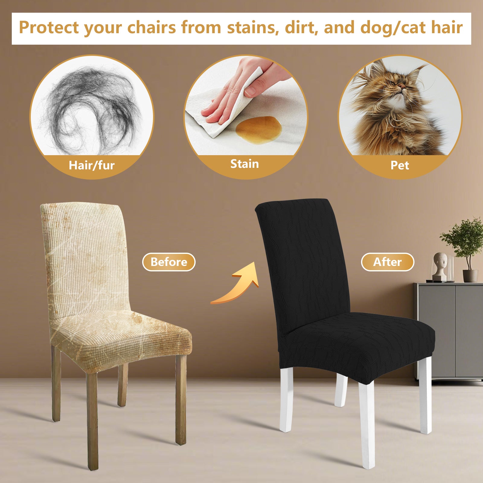 Ystyle 6-Piece Chair Covers with Backrest, Elastic Living Room Kitchen Chair Slipcovers, Soft Comfortable Anti-Scratch Chair Covers, Easy to Clean and Durable, Washable Removable