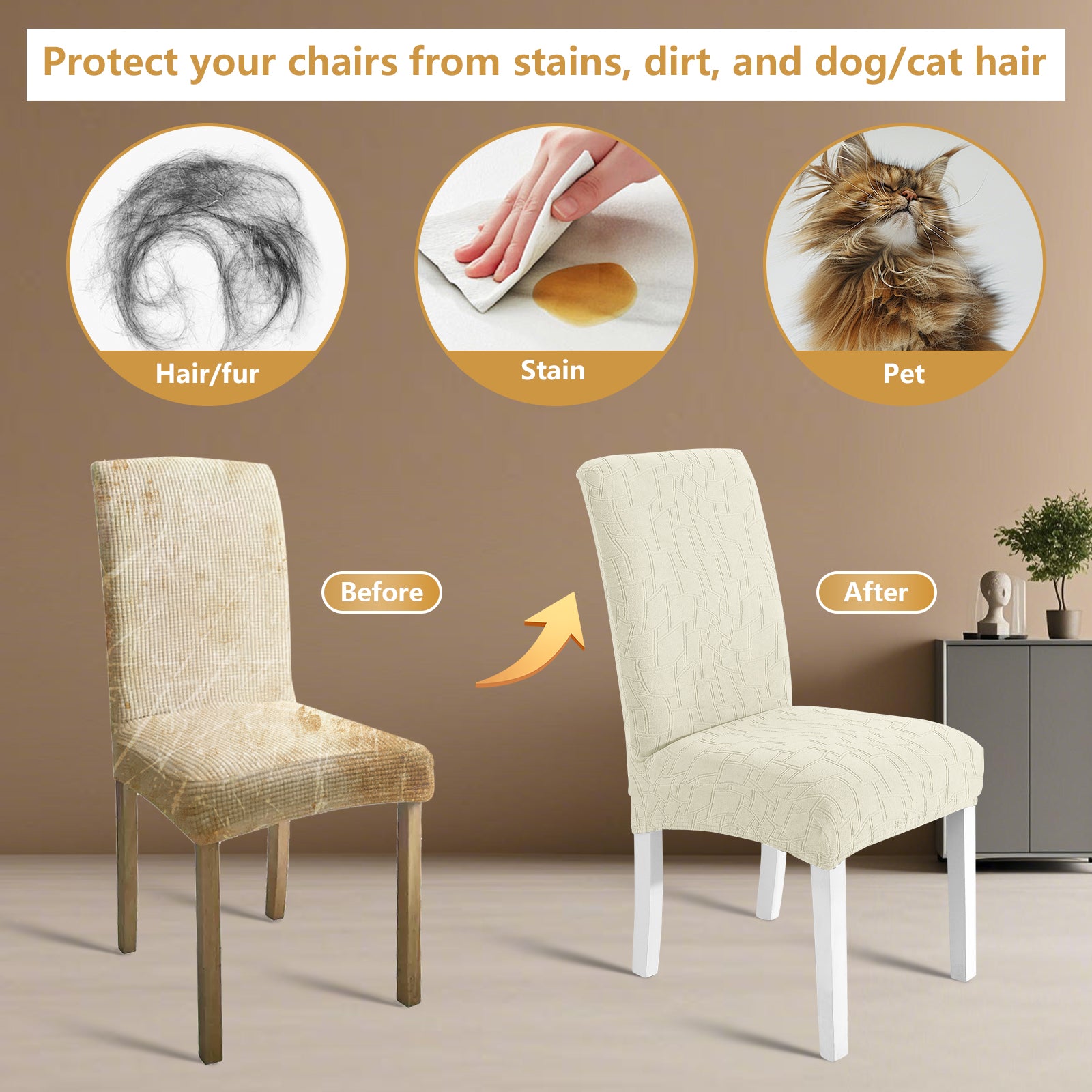 Ystyle 6-Piece Chair Covers with Backrest, Elastic Living Room Kitchen Chair Slipcovers, Soft Comfortable Anti-Scratch Chair Covers, Easy to Clean and Durable, Washable Removable