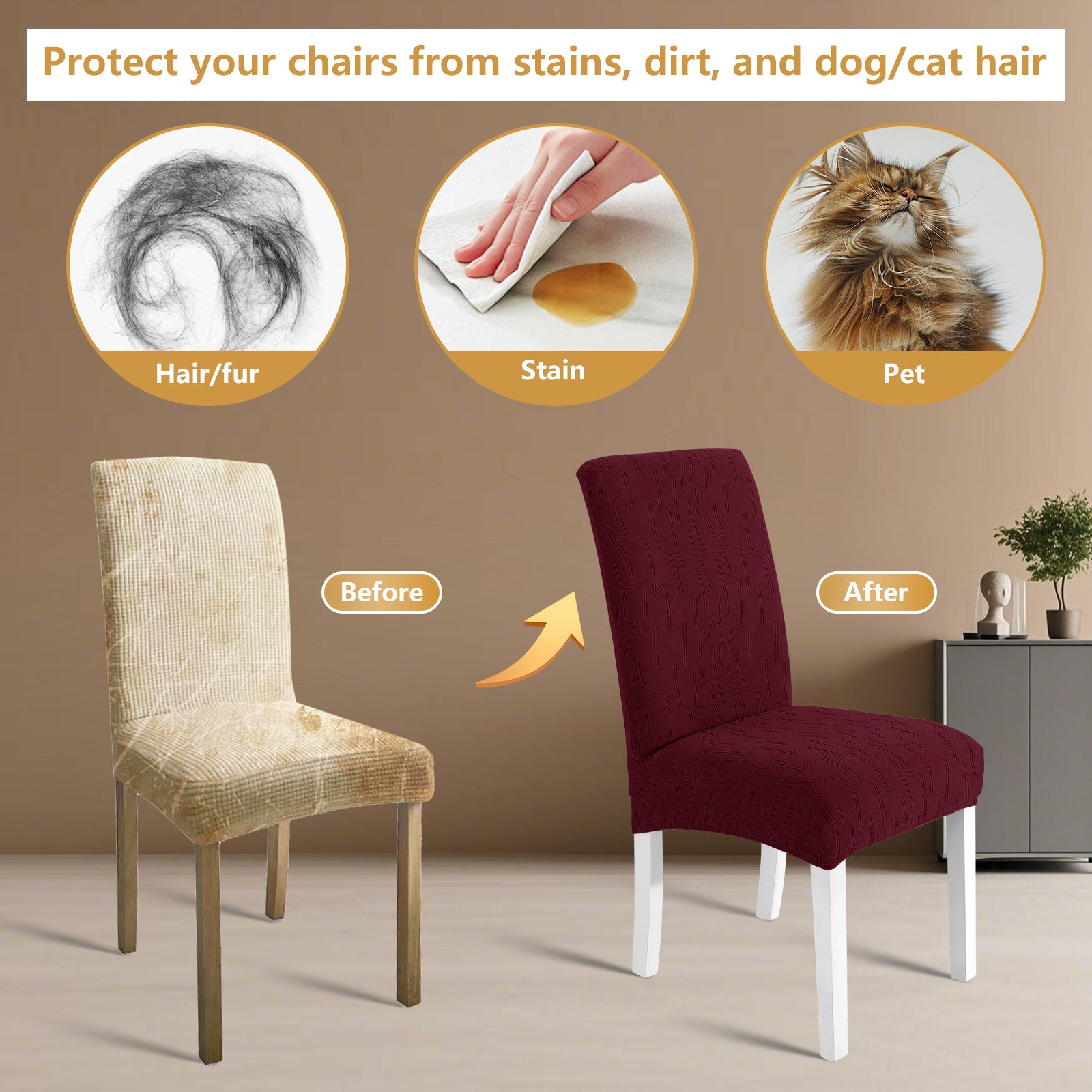 Ystyle 6-Piece Chair Covers with Backrest, Elastic Living Room Kitchen Chair Slipcovers, Soft Comfortable Anti-Scratch Chair Covers, Easy to Clean and Durable, Washable Removable