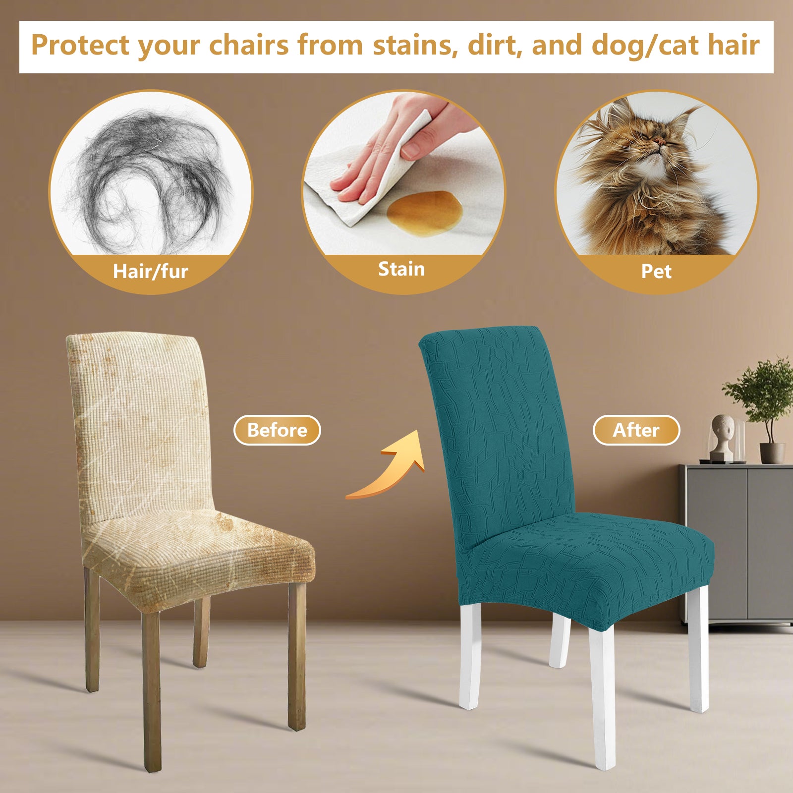 Ystyle 6-Piece Chair Covers with Backrest, Elastic Living Room Kitchen Chair Slipcovers, Soft Comfortable Anti-Scratch Chair Covers, Easy to Clean and Durable, Washable Removable