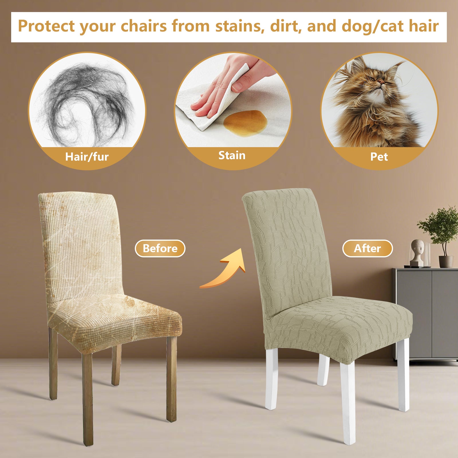 Ystyle 6-Piece Chair Covers with Backrest, Elastic Living Room Kitchen Chair Slipcovers, Soft Comfortable Anti-Scratch Chair Covers, Easy to Clean and Durable, Washable Removable