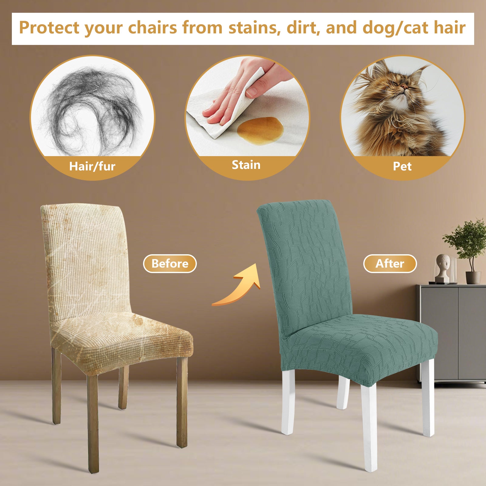 Ystyle 6-Piece Chair Covers with Backrest, Elastic Living Room Kitchen Chair Slipcovers, Soft Comfortable Anti-Scratch Chair Covers, Easy to Clean and Durable, Washable Removable