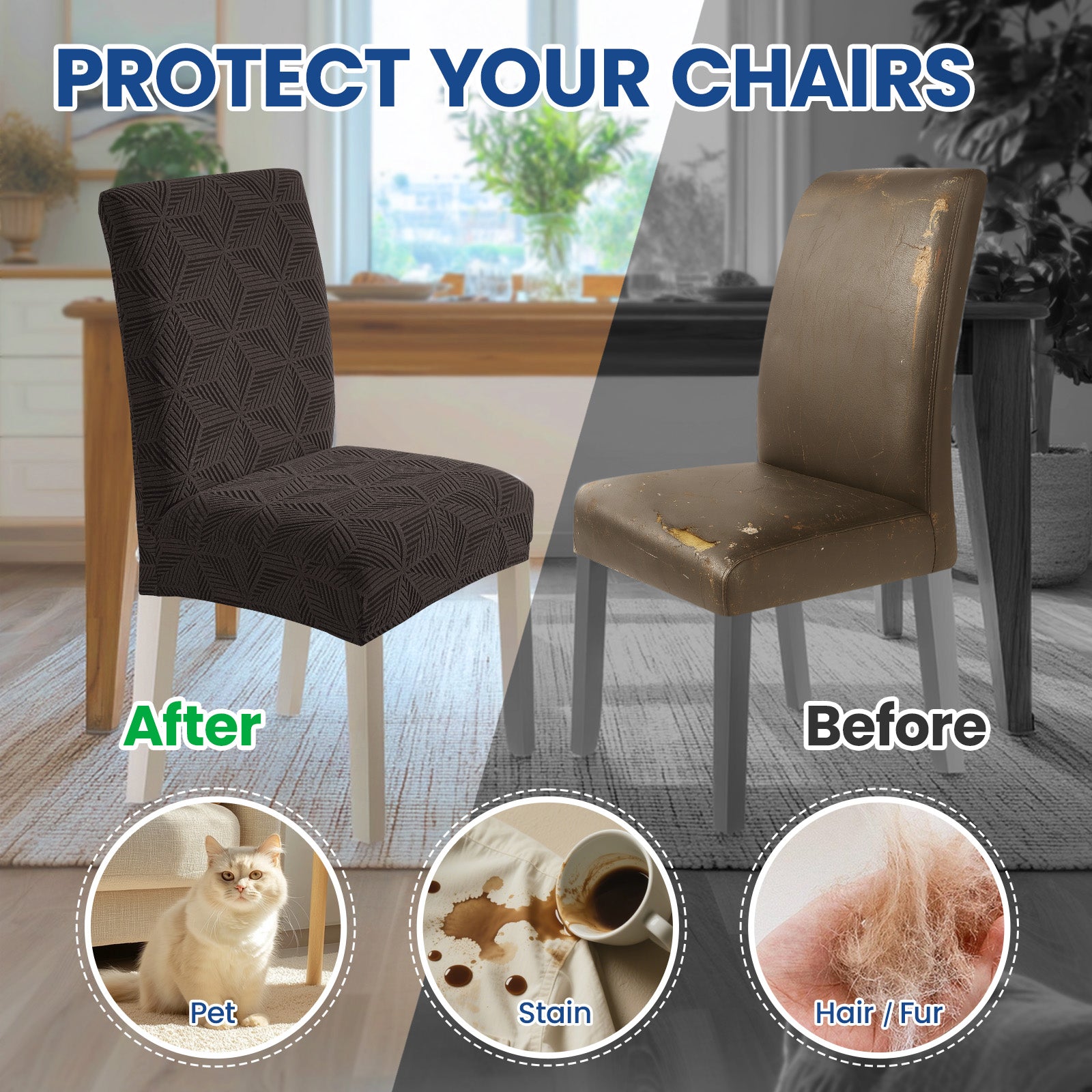 Ystyle 4-Piece Chair Covers with Backrest, Elastic Slipcovers, Universal Living Room Kitchen Chair Protectors, Cat Scratch-Resistant Modern Stain-Proof Dining Chair Covers