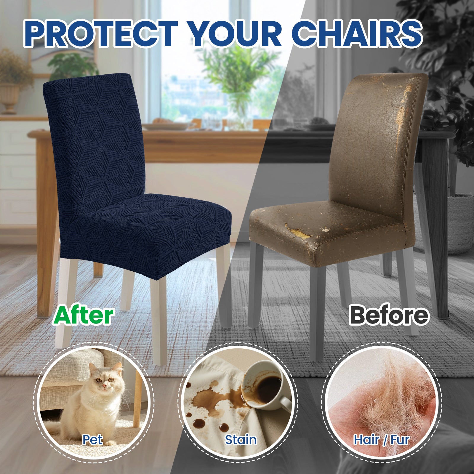 Ystyle 4-Piece Chair Covers with Backrest, Elastic Slipcovers, Universal Living Room Kitchen Chair Protectors, Cat Scratch-Resistant Modern Stain-Proof Dining Chair Covers