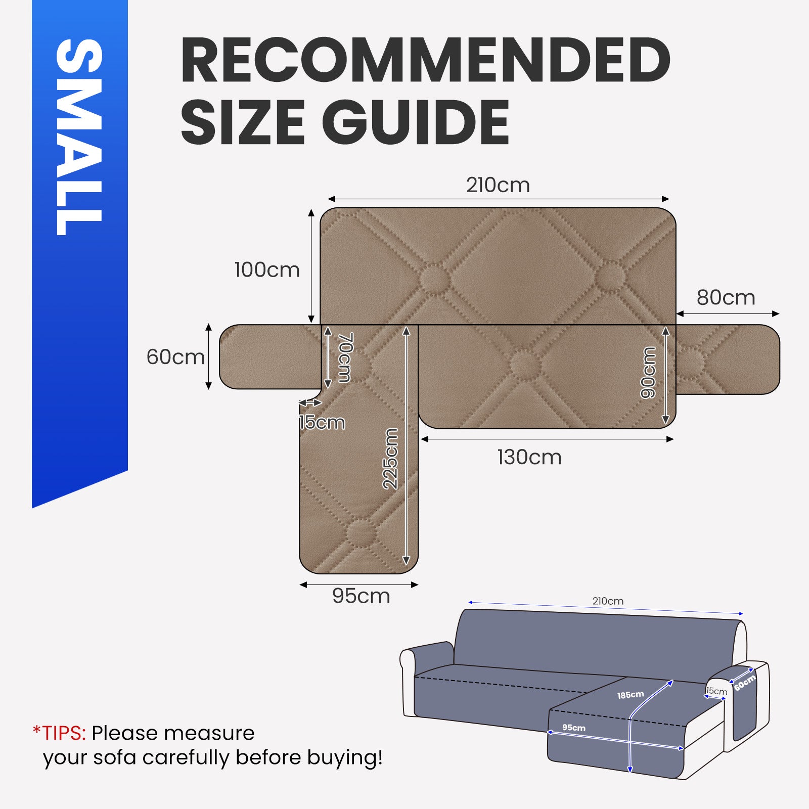 Ystyle Waterproof 2 Seater Corner Sofa Cover Reversible 210 cm