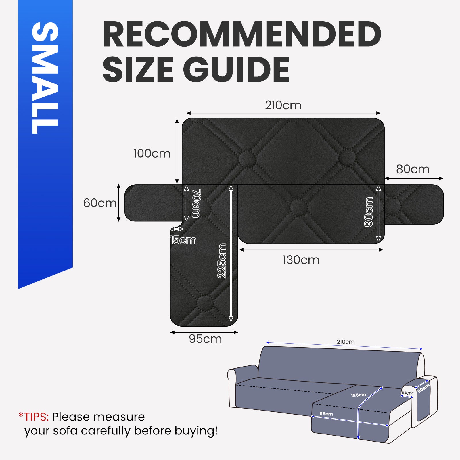 Ystyle Waterproof 2 Seater Corner Sofa Cover Reversible 210 cm