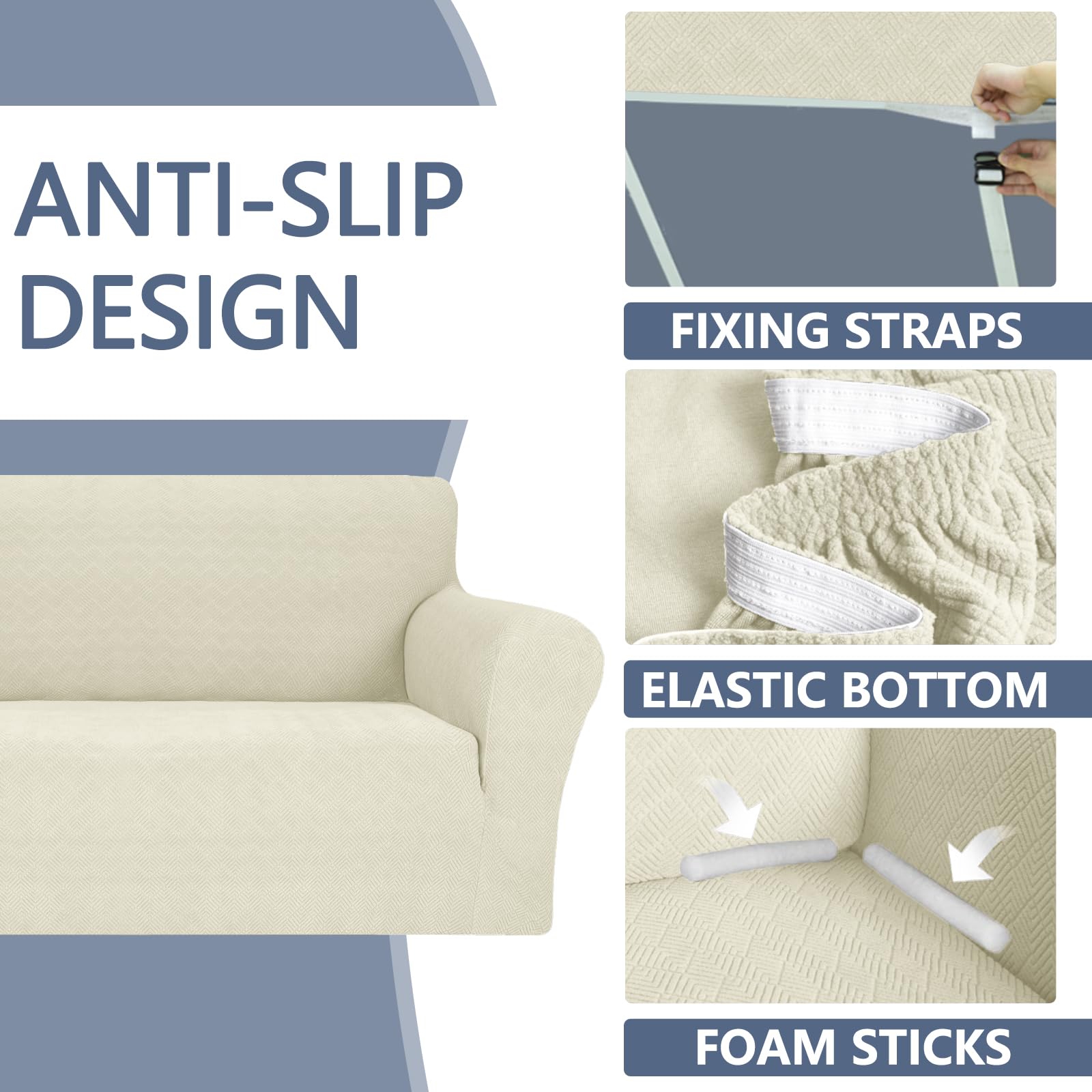 YSTYLE Cubierta de Sofá para 3 Personas – Ajuste Elástico, Antideslizante, Resistente a los Animales Domésticos, Cobertura Completa, Lavable, Diamante 