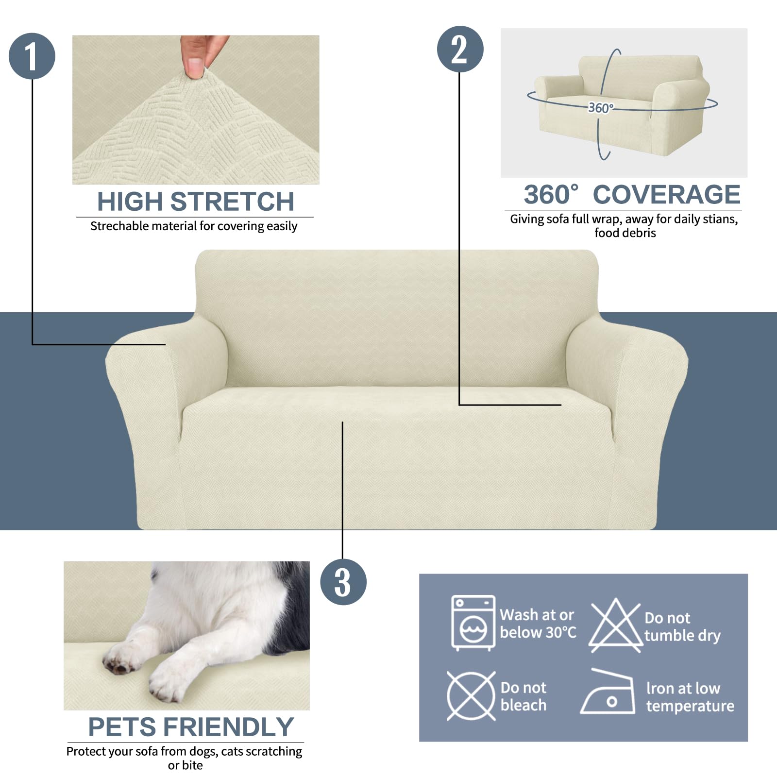 YSTYLE Cubierta de Sofá para 3 Personas – Ajuste Elástico, Antideslizante, Resistente a los Animales Domésticos, Cobertura Completa, Lavable, Diamante 