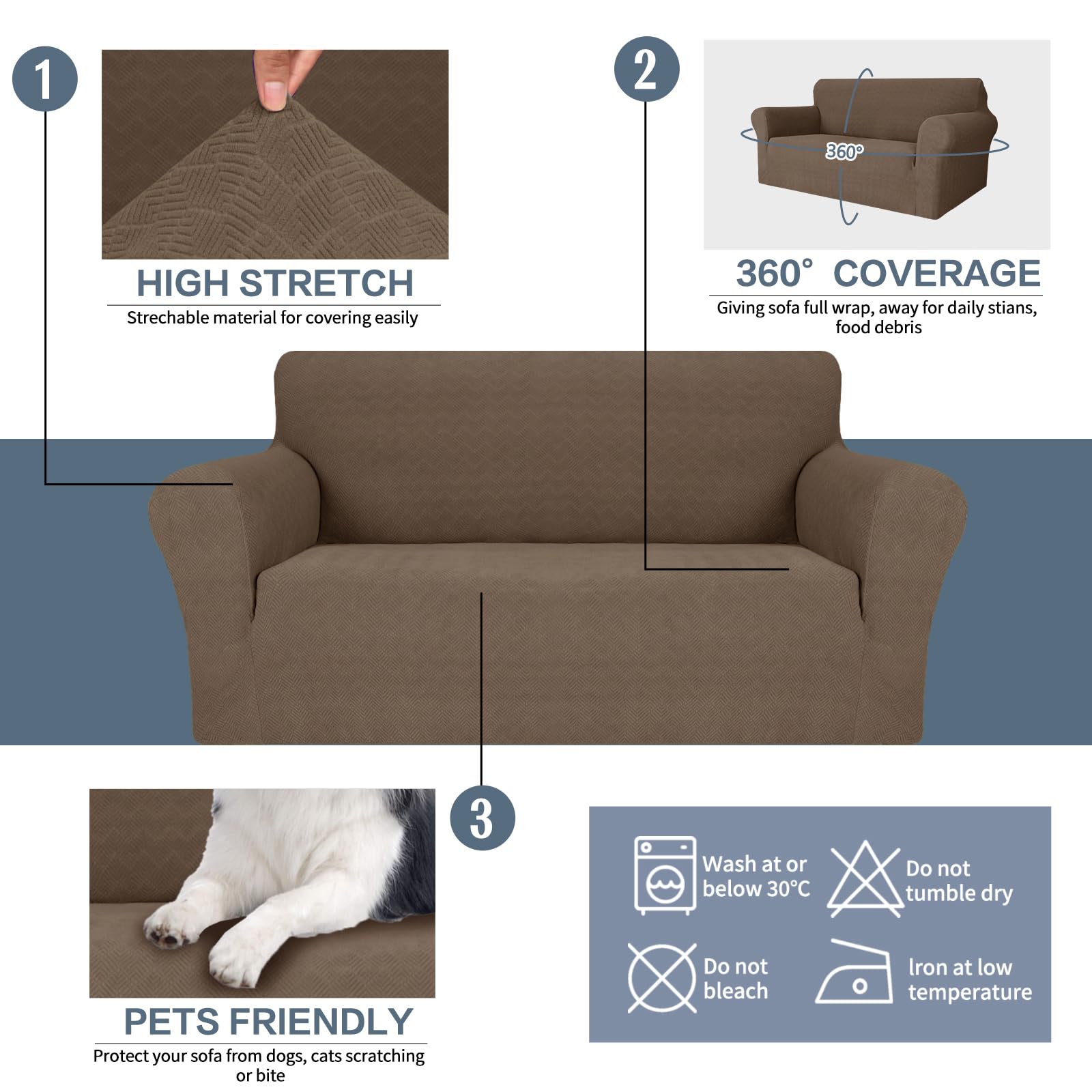YSTYLE Cubierta de Sofá para 3 Personas – Ajuste Elástico, Antideslizante, Resistente a los Animales Domésticos, Cobertura Completa, Lavable, Diamante 