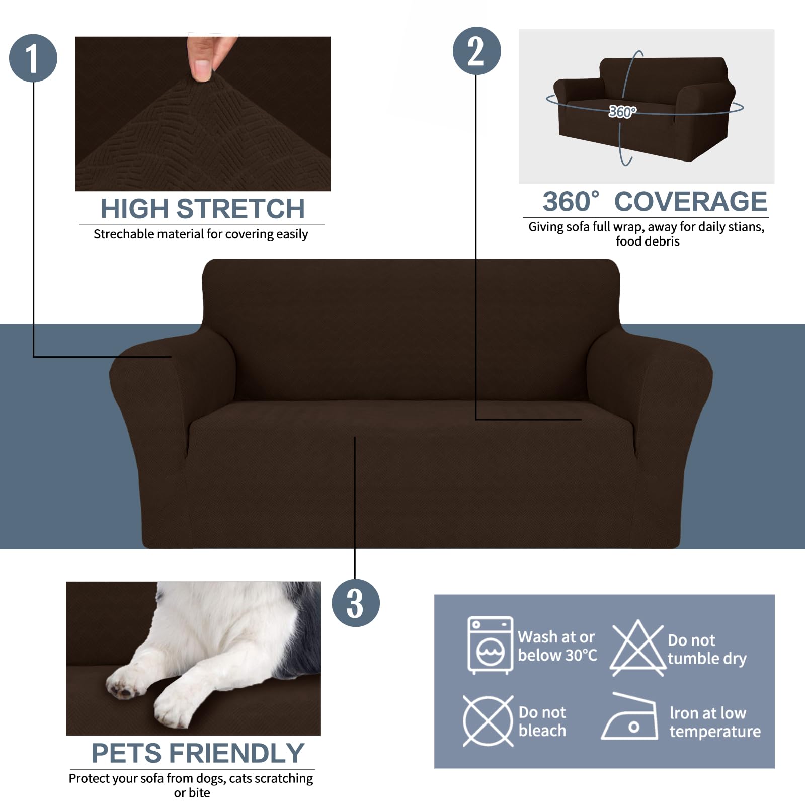 YSTYLE Housse de canapé 2 places extensible avec accoudoirs anti-dérapants lavable