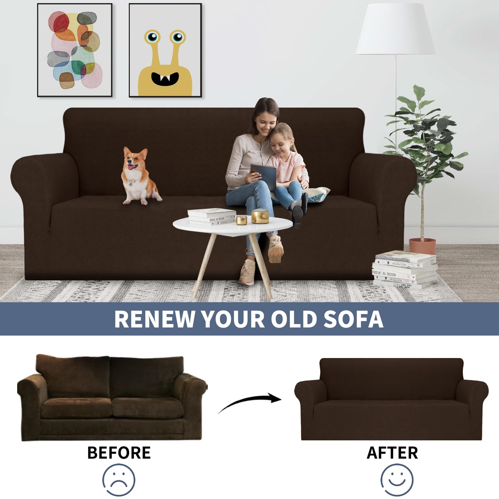 YSTYLE Cubierta de Sofá para 4 Personas – Ajuste Elástico, Antideslizante, Resistente a los Animales Domésticos, Cobertura Completa, Lavable, Diamante 