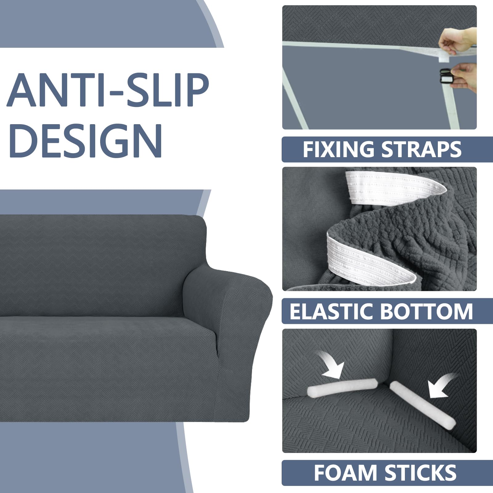 YSTYLE Cubierta de Sofá para 3 Personas – Ajuste Elástico, Antideslizante, Resistente a los Animales Domésticos, Cobertura Completa, Lavable, Diamante 