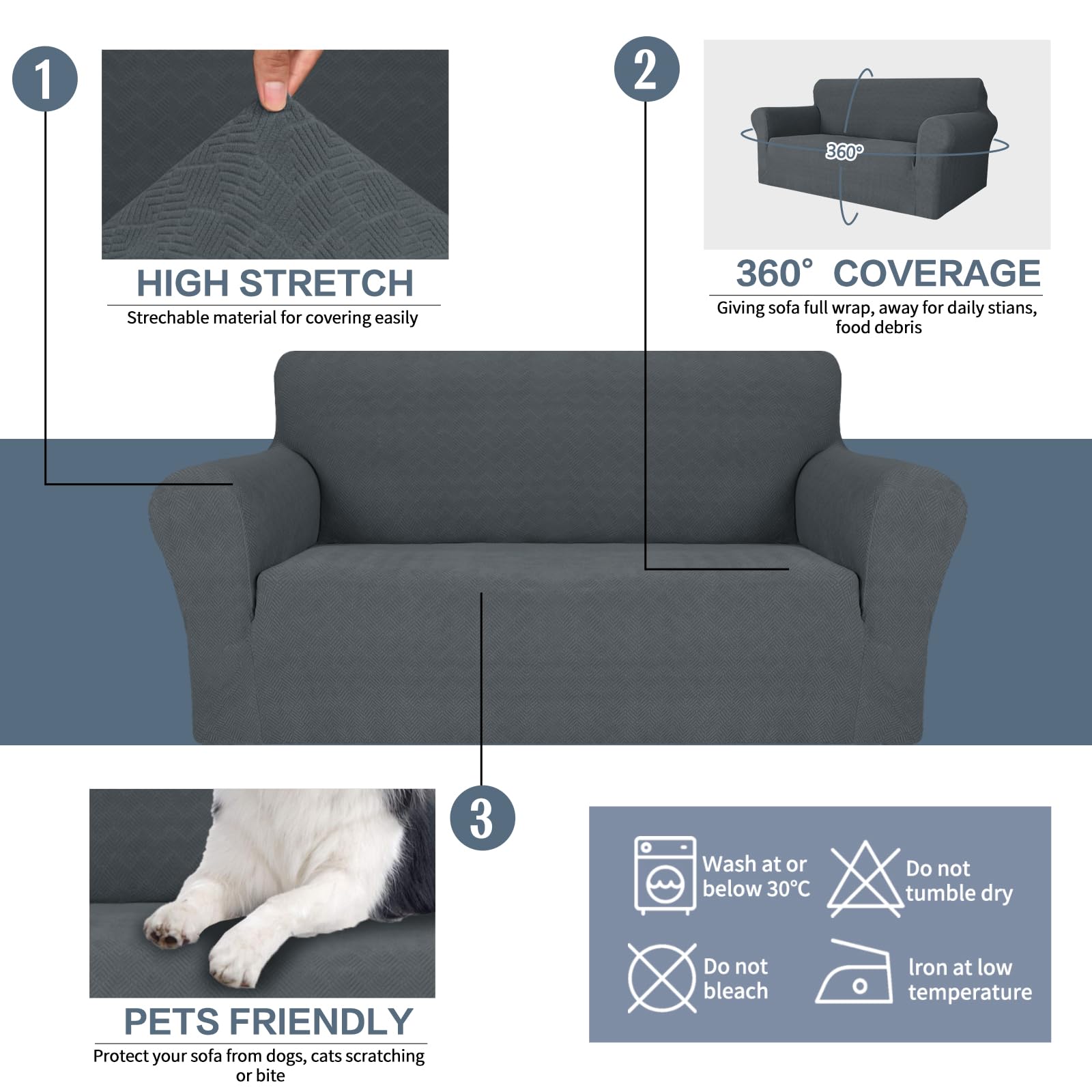 YSTYLE Cubierta de Sofá para 3 Personas – Ajuste Elástico, Antideslizante, Resistente a los Animales Domésticos, Cobertura Completa, Lavable, Diamante 