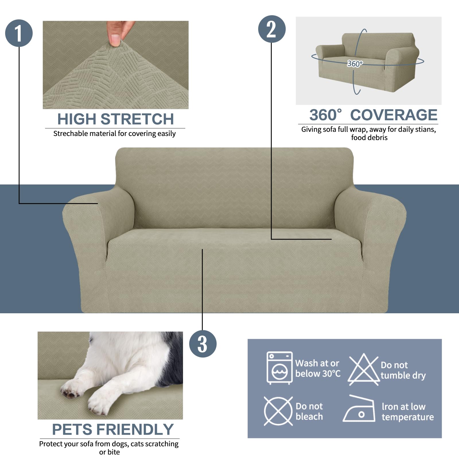 YSTYLE Cubierta de Sofá para 4 Personas – Ajuste Elástico, Antideslizante, Resistente a los Animales Domésticos, Cobertura Completa, Lavable, Diamante 