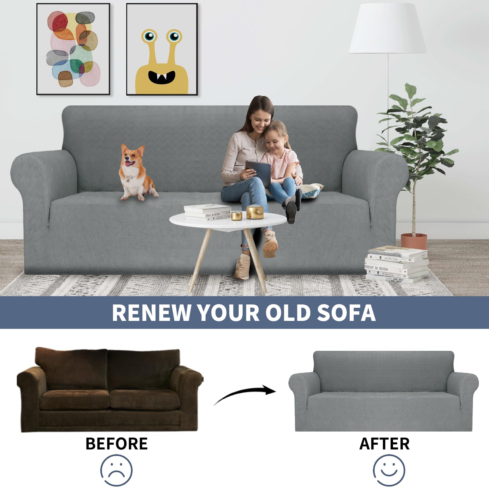 YSTYLE Cubierta de Sofá para 3 Personas – Ajuste Elástico, Antideslizante, Resistente a los Animales Domésticos, Cobertura Completa, Lavable, Diamante 