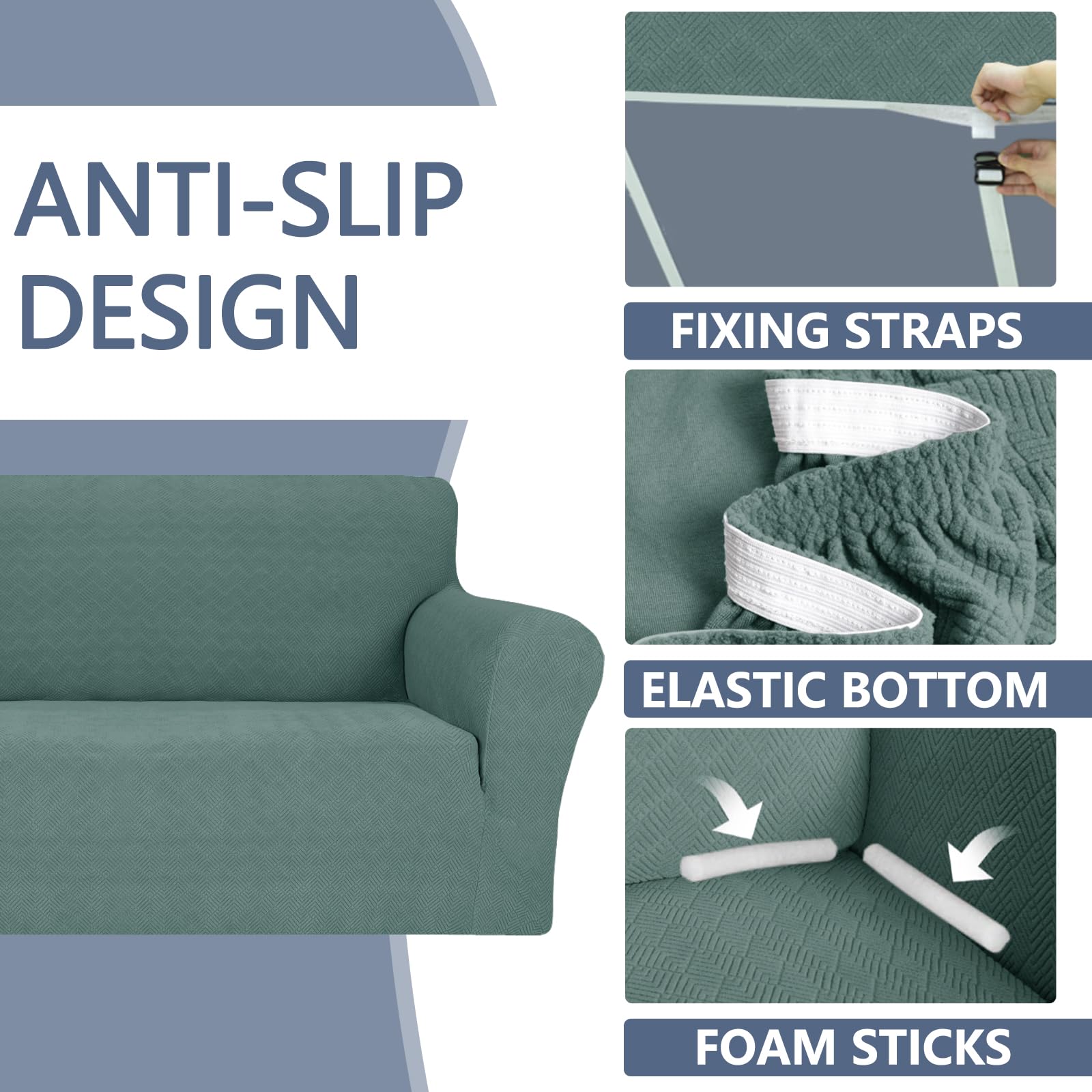 YSTYLE Cubierta de Sofá para 3 Personas – Ajuste Elástico, Antideslizante, Resistente a los Animales Domésticos, Cobertura Completa, Lavable, Diamante 