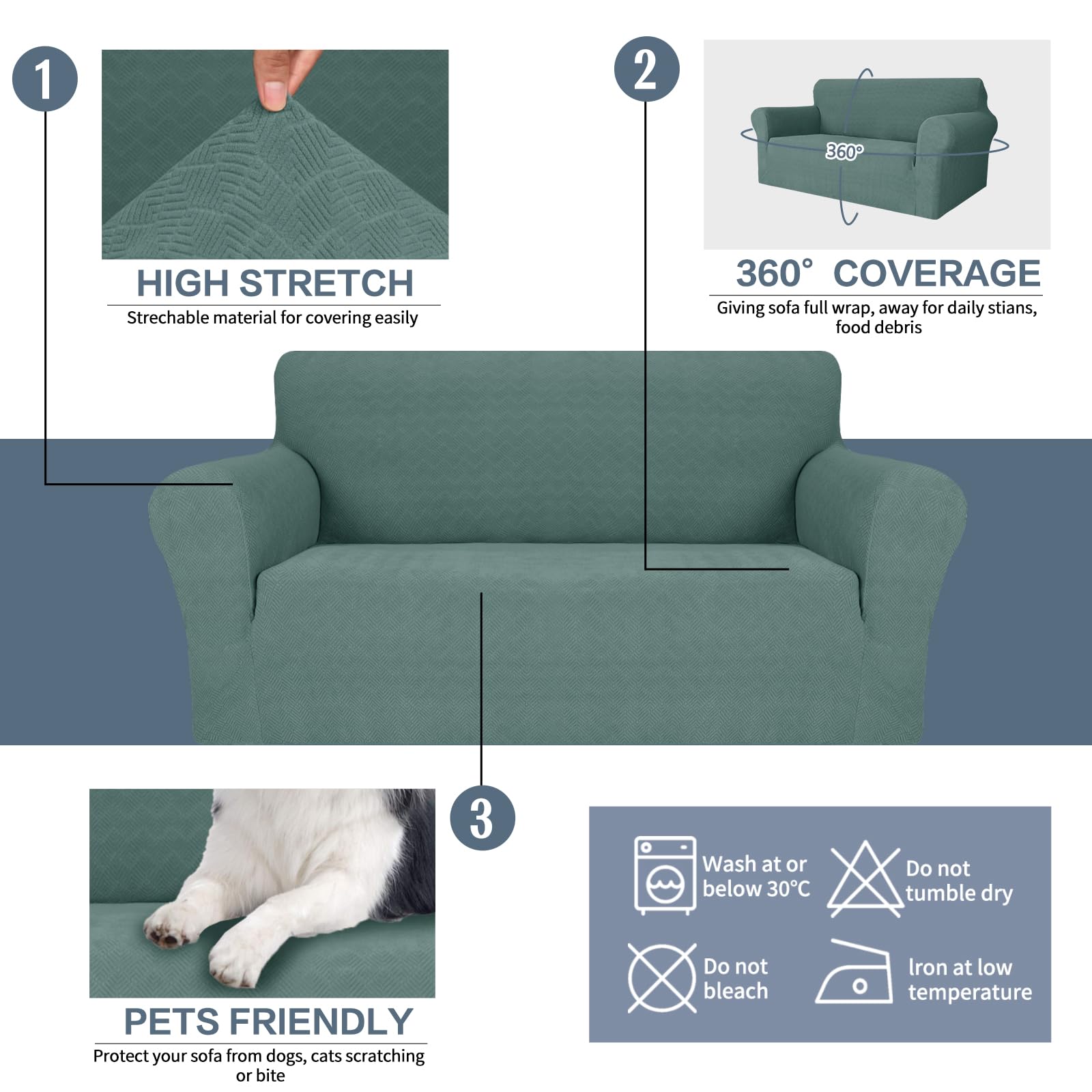 YSTYLE Stretch 1 Seater Sofa Cover with Armrests Anti-Slip Washable