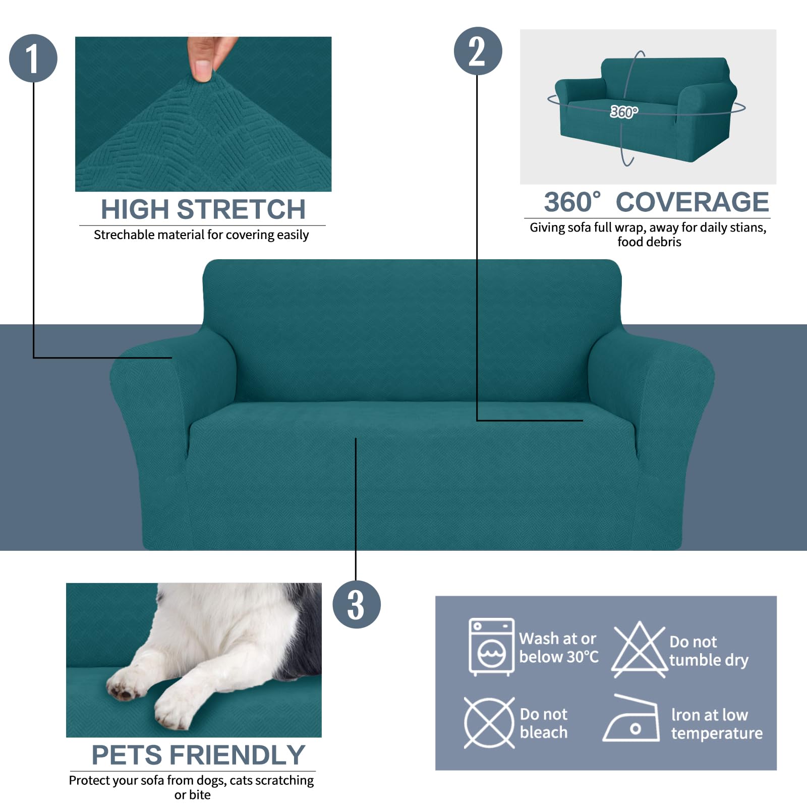 YSTYLE Cubierta de Sofá para 3 Personas – Ajuste Elástico, Antideslizante, Resistente a los Animales Domésticos, Cobertura Completa, Lavable, Diamante 