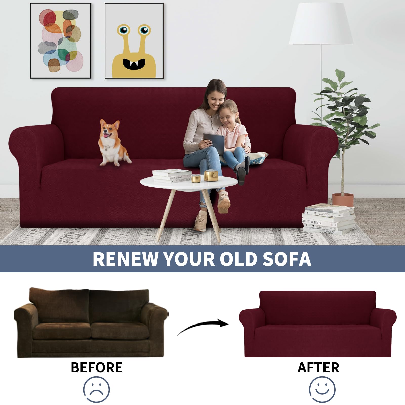 YSTYLE Cubierta de Sofá para 4 Personas – Ajuste Elástico, Antideslizante, Resistente a los Animales Domésticos, Cobertura Completa, Lavable, Diamante 