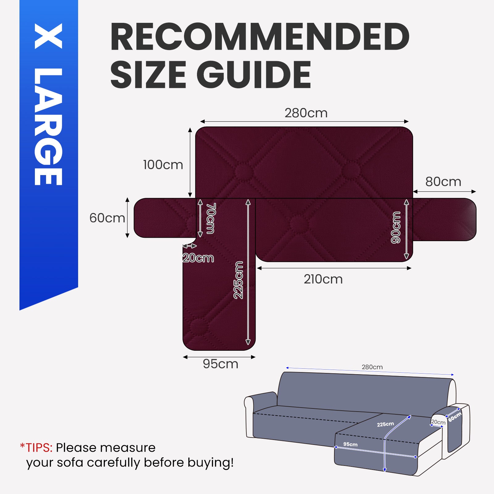 Ystyle Waterproof 4 Seater Corner Sofa Cover Reversible 280 cm