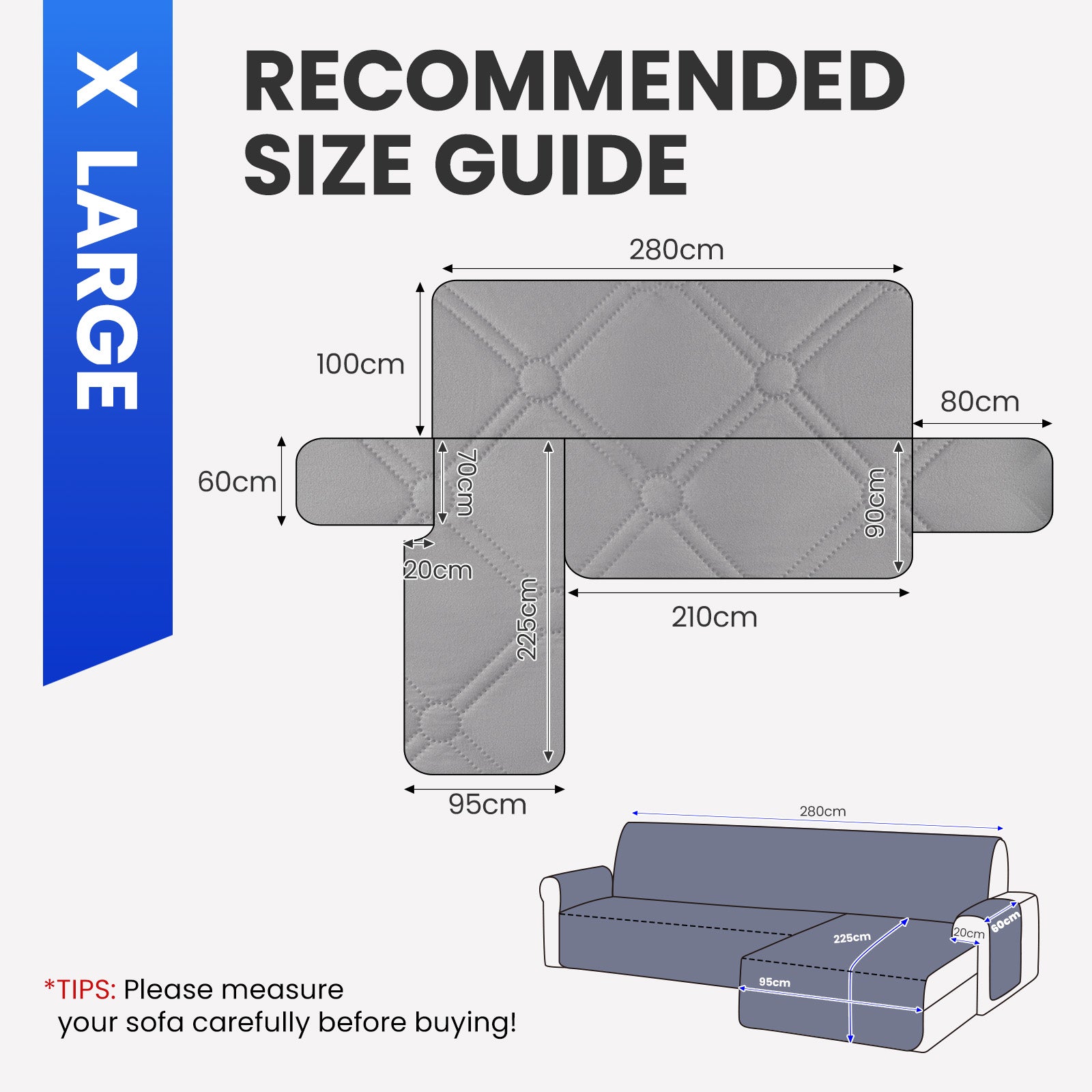 Ystyle Waterproof 4 Seater Corner Sofa Cover Reversible 280 cm