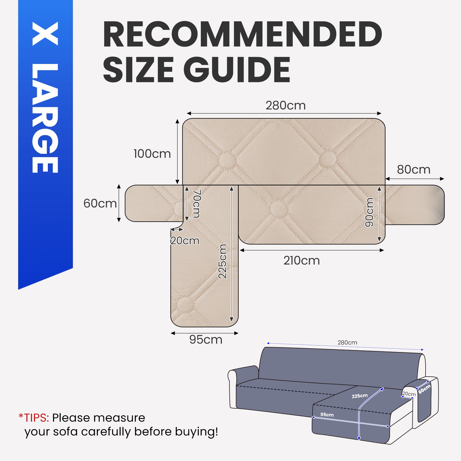 Ystyle Waterproof 4 Seater Corner Sofa Cover Reversible 280 cm