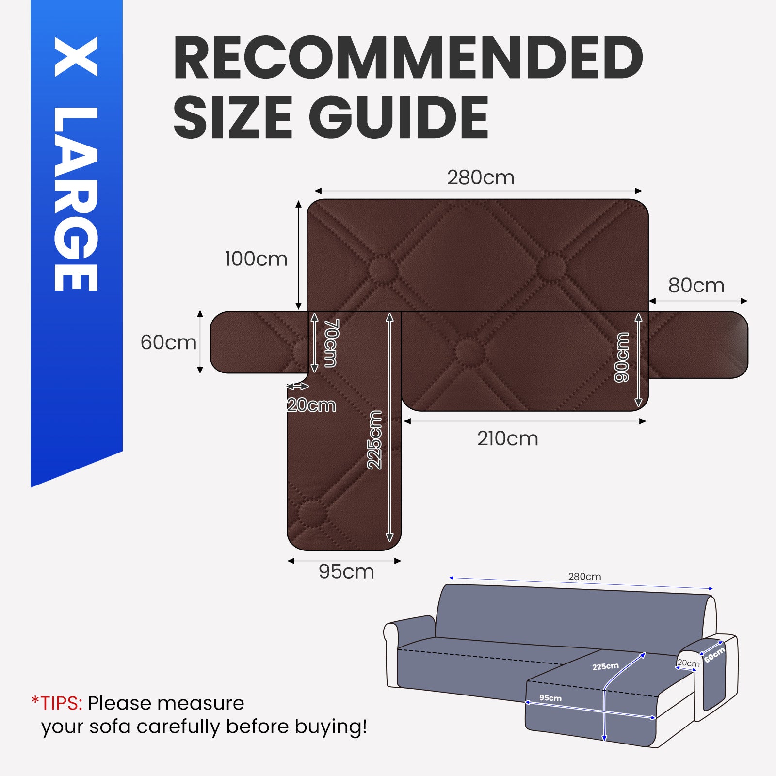 Ystyle Waterproof 4 Seater Corner Sofa Cover Reversible 280 cm