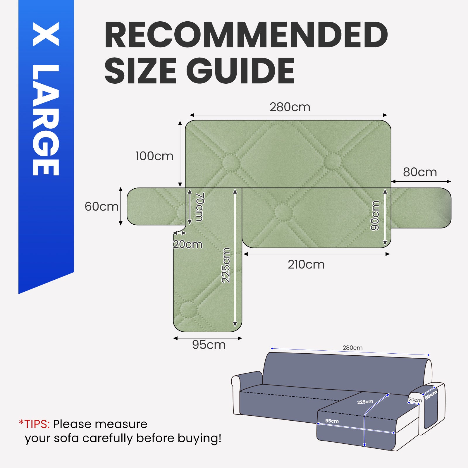 Ystyle Waterproof 4 Seater Corner Sofa Cover Reversible 280 cm